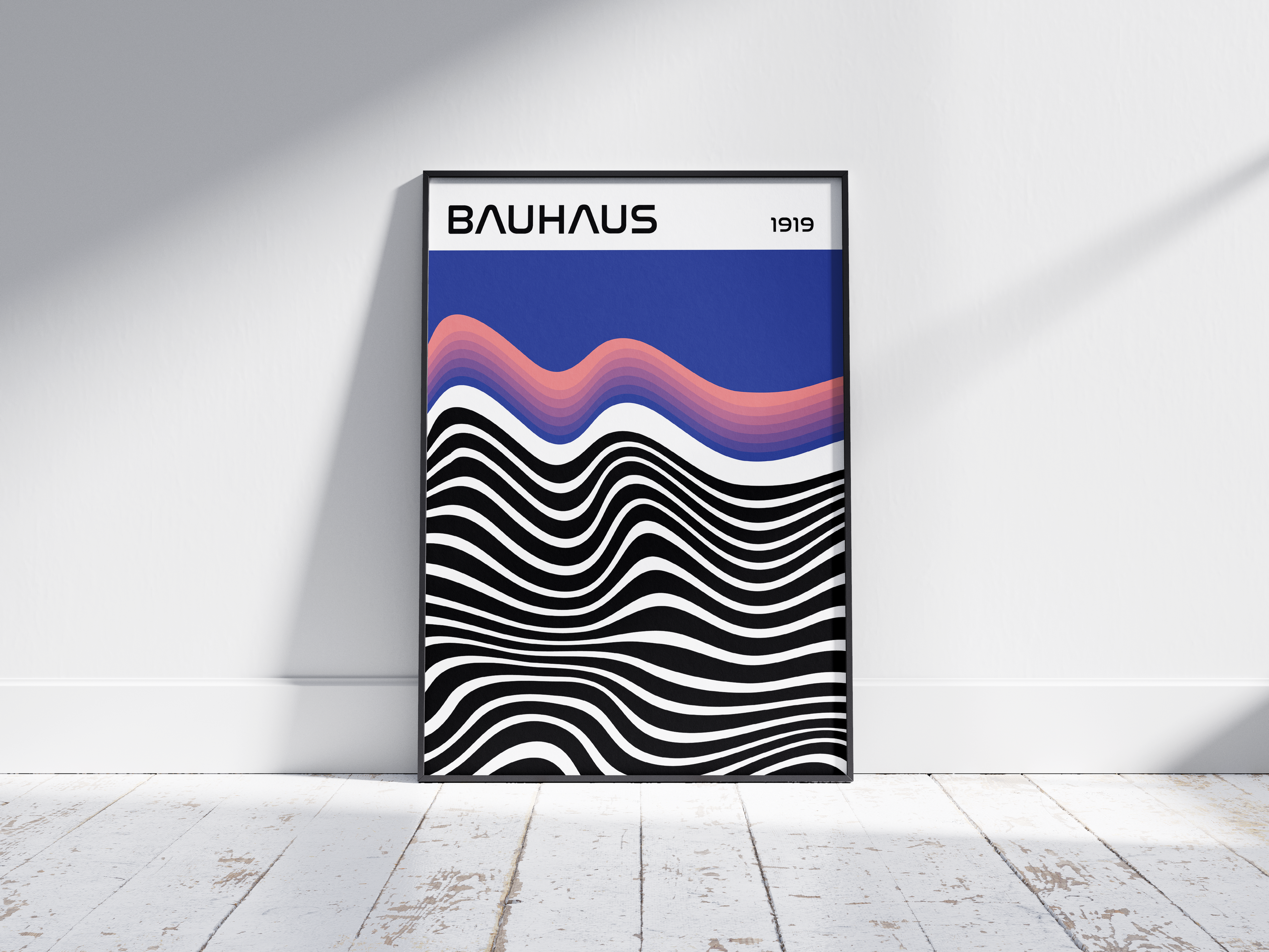 Bauhaus abstract art poster with geometric shapes and vibrant colors. Ideal wall art for modern interiors.