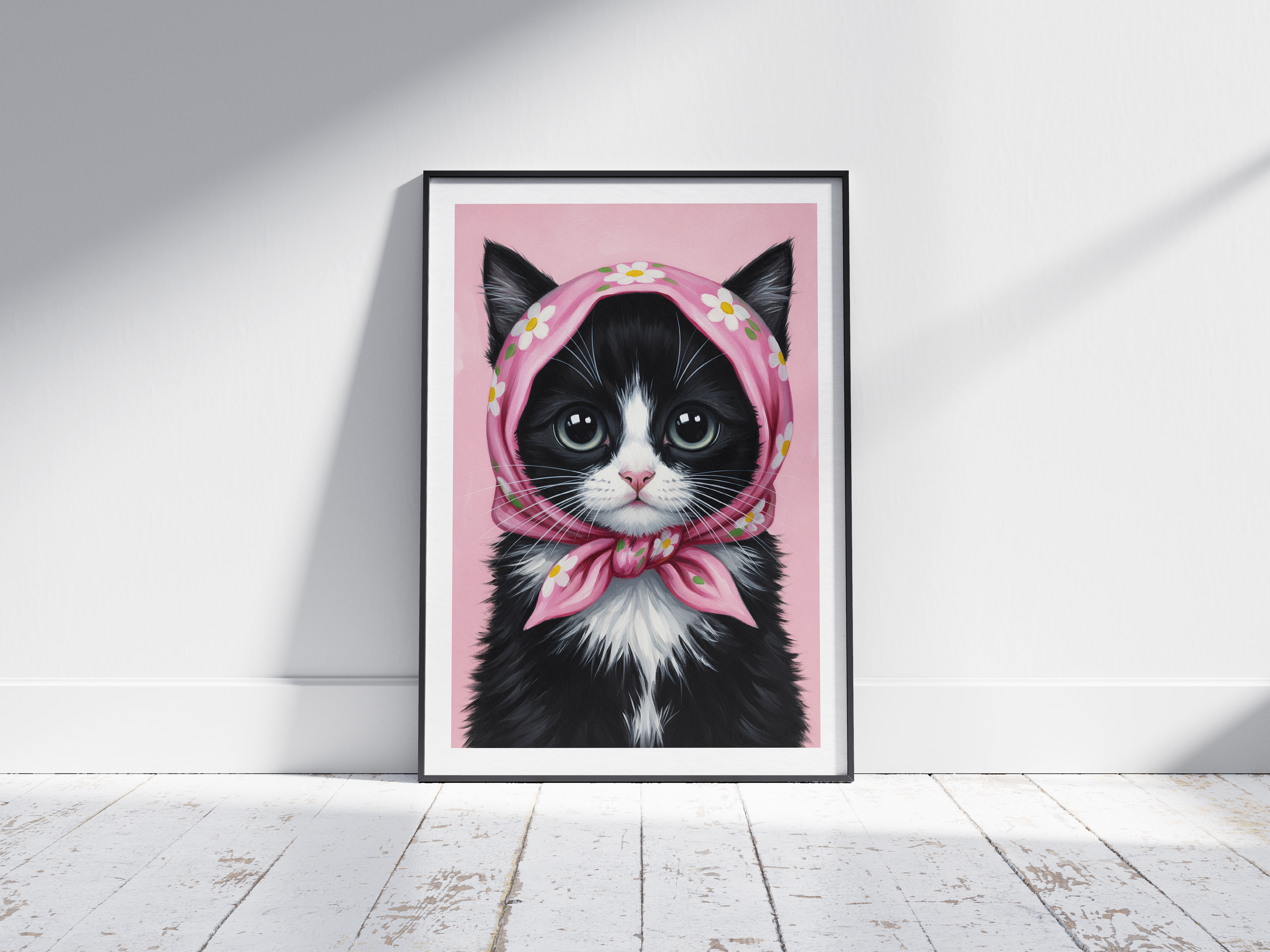 Little Babushka Kitten Collection poster featuring three adorable kittens wearing colorful babushka-style headscarves against soft pastel backgrounds.
