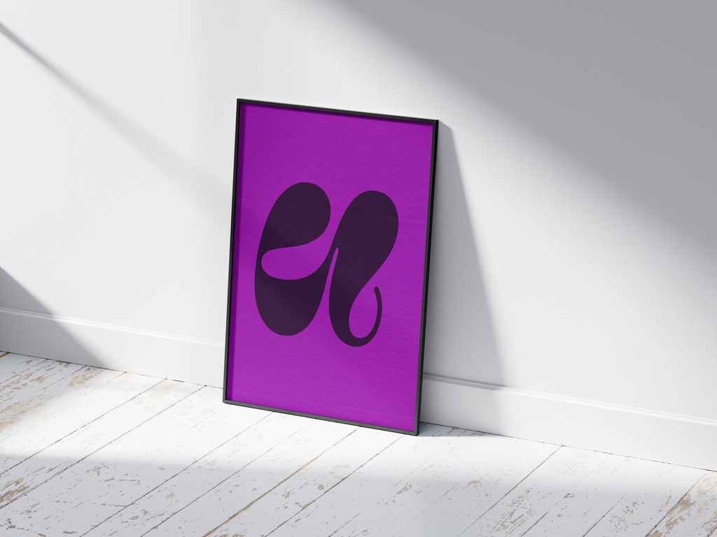 Vibrant abstract organic alphabet letter U poster, featuring a flowing dark plum shape on an electric purple background. Perfect modern wall art for creative studios, minimalist living rooms, or gallery walls with a fluid, graphic, and sophisticated aesthetic.