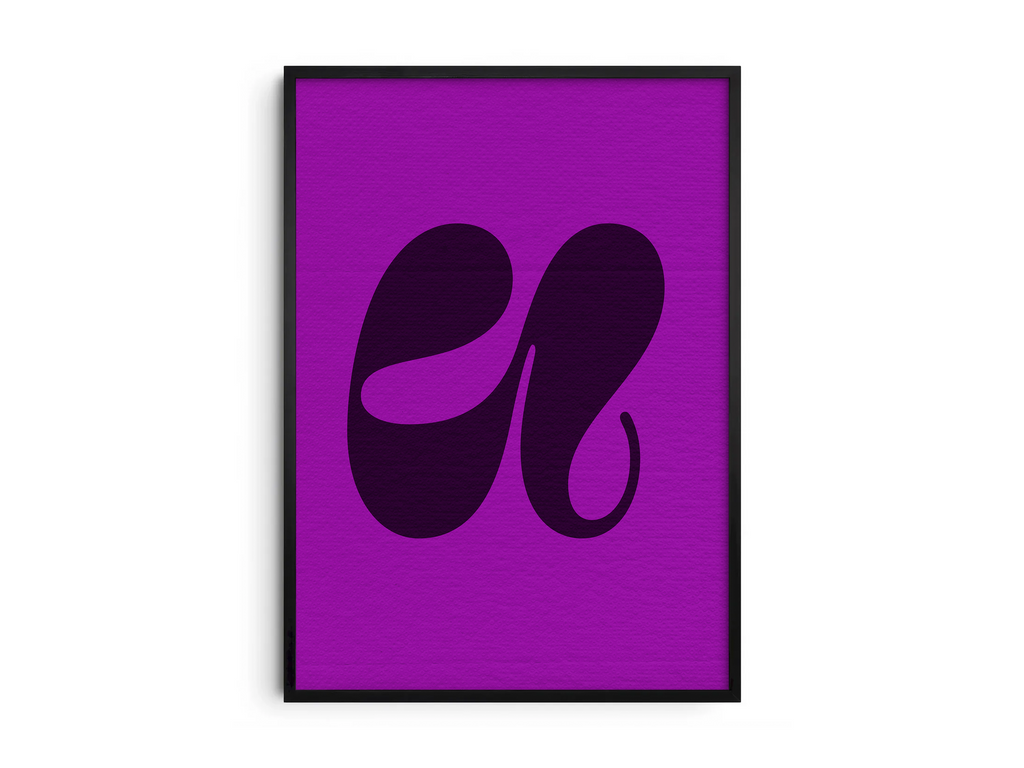 Vibrant abstract organic alphabet letter U poster, featuring a flowing dark plum shape on an electric purple background. Perfect modern wall art for creative studios, minimalist living rooms, or gallery walls with a fluid, graphic, and sophisticated aesthetic.