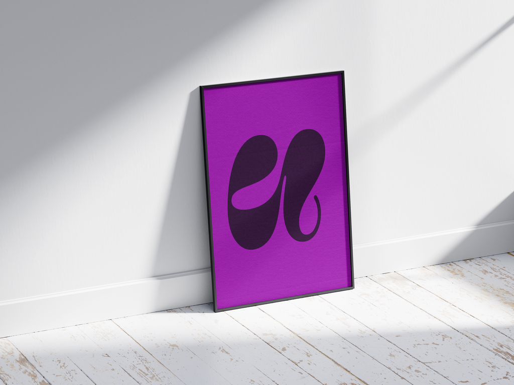 Vibrant abstract organic alphabet letter U poster, featuring a flowing dark plum shape on an electric purple background. Perfect modern wall art for creative studios, minimalist living rooms, or gallery walls with a fluid, graphic, and sophisticated aesthetic.