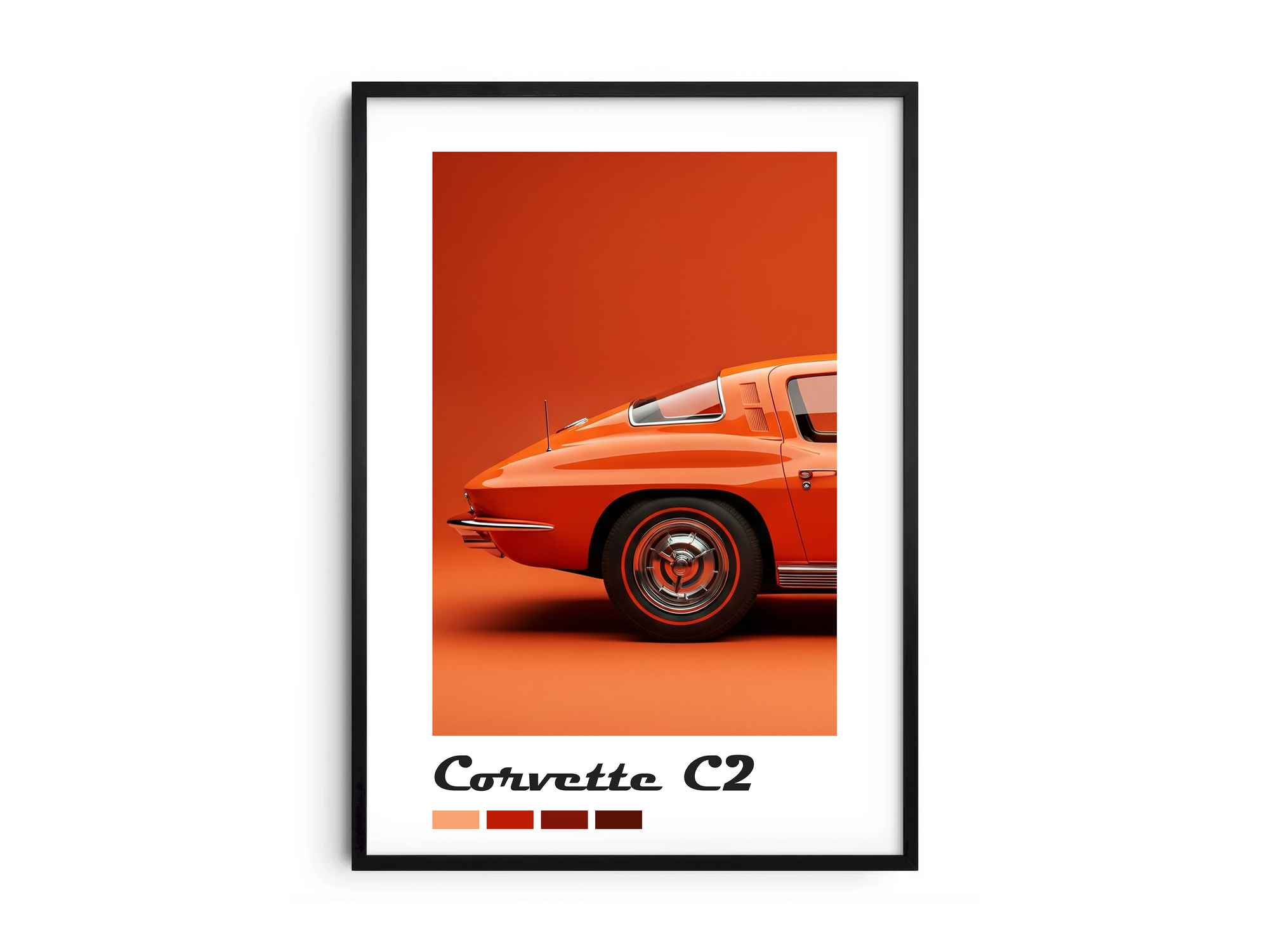 Vibrant Chevrolet Corvette C2 classic car poster, printed on high-quality semi-gloss paper. Perfect wall art for car enthusiasts, garages, offices, or modern interiors with a retro and dynamic aesthetic.