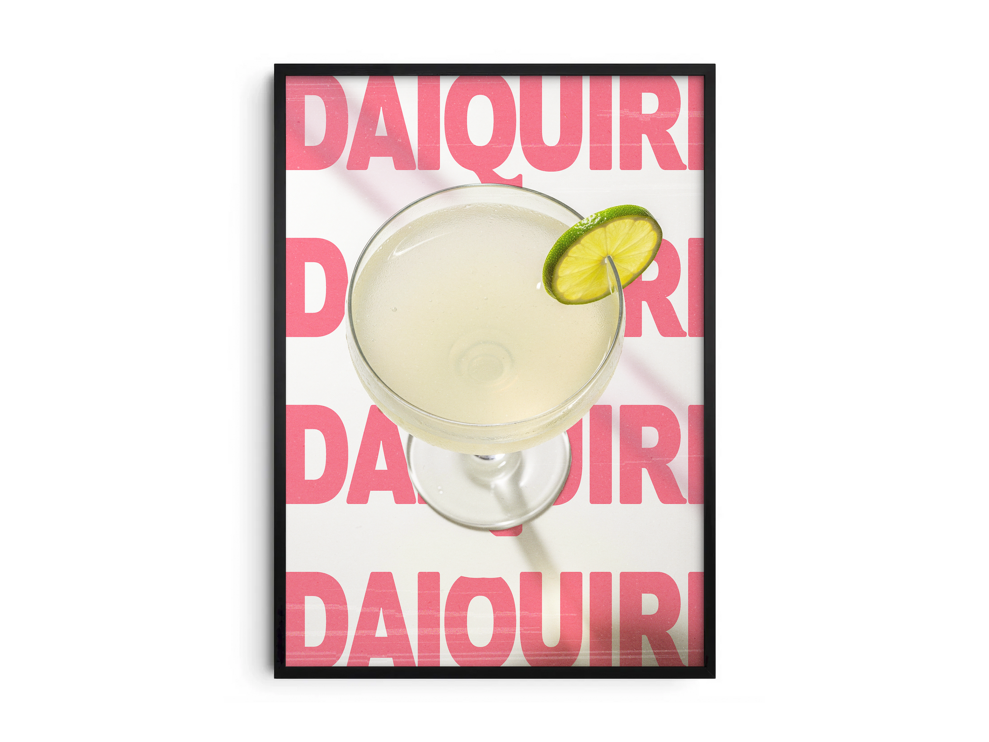 Classic Daiquiri cocktail poster featuring elegant typography and a refreshing drink illustration, printed on semi-gloss sustainable paper. Perfect wall art for kitchens, bar areas, or modern interiors with a clean and vibrant aesthetic.