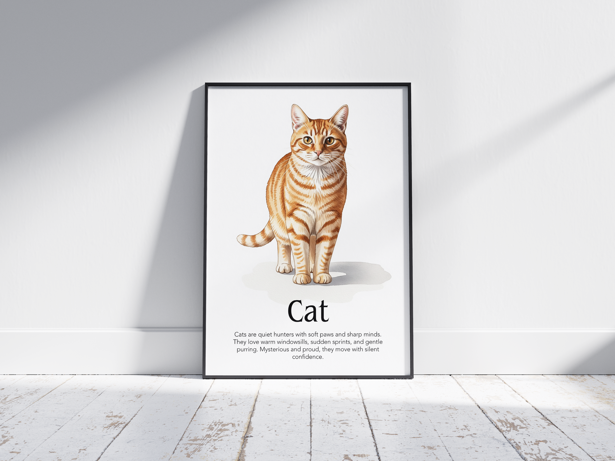 Detailed hand-illustrated Educational Cat Animal Poster for the letter 'C', printed on semi-gloss sustainable paper. Perfect wall art for children's rooms, nurseries, or playrooms with an educational and pet-friendly aesthetic.