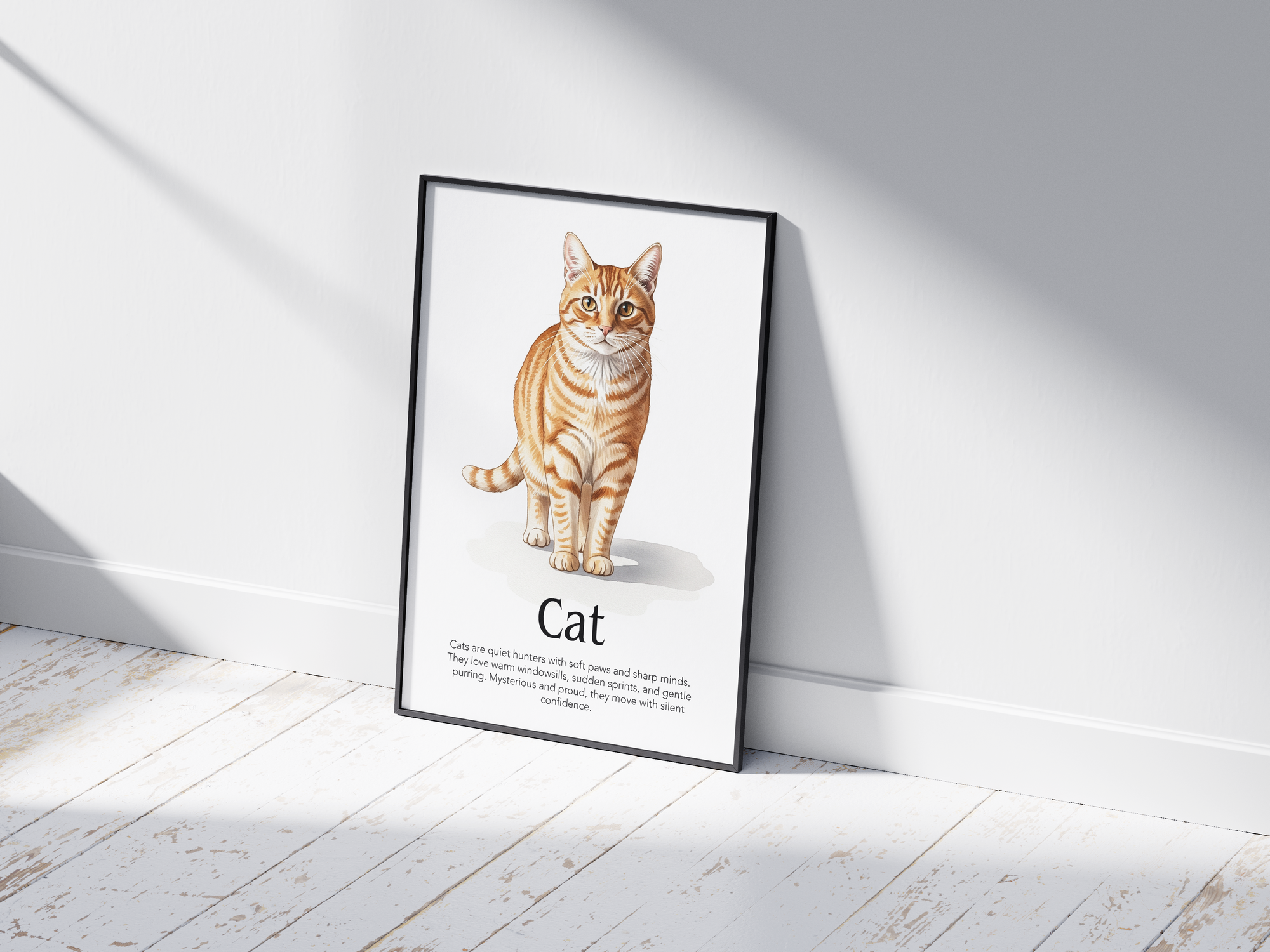 Detailed hand-illustrated Educational Cat Animal Poster for the letter 'C', printed on semi-gloss sustainable paper. Perfect wall art for children's rooms, nurseries, or playrooms with an educational and pet-friendly aesthetic.