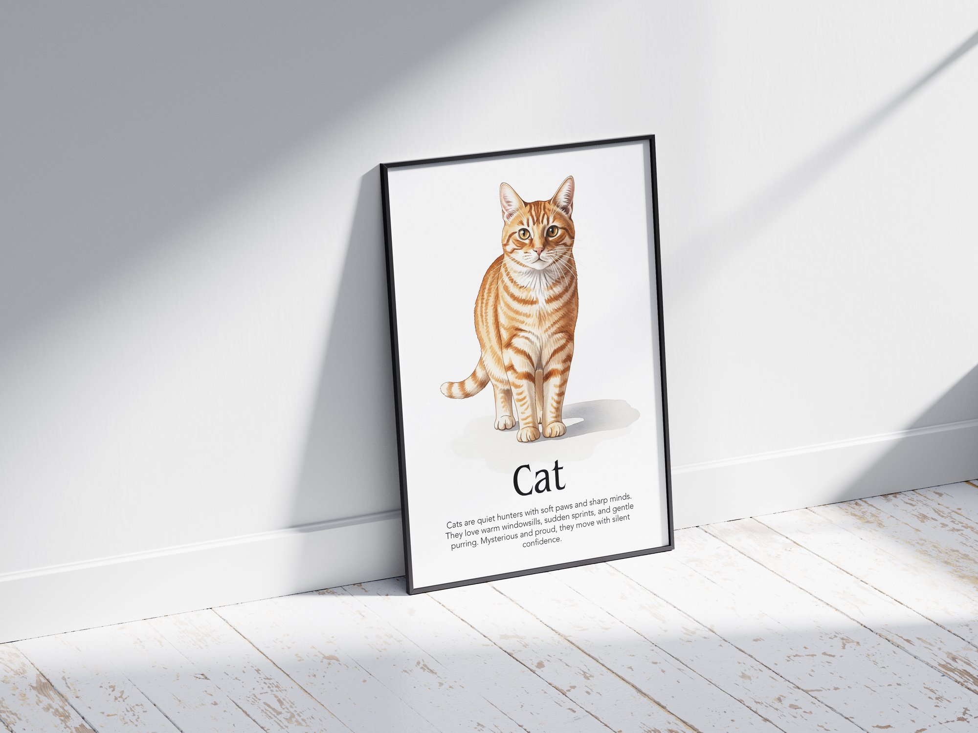 Detailed hand-illustrated Educational Cat Animal Poster for the letter 'C', printed on semi-gloss sustainable paper. Perfect wall art for children's rooms, nurseries, or playrooms with an educational and pet-friendly aesthetic.