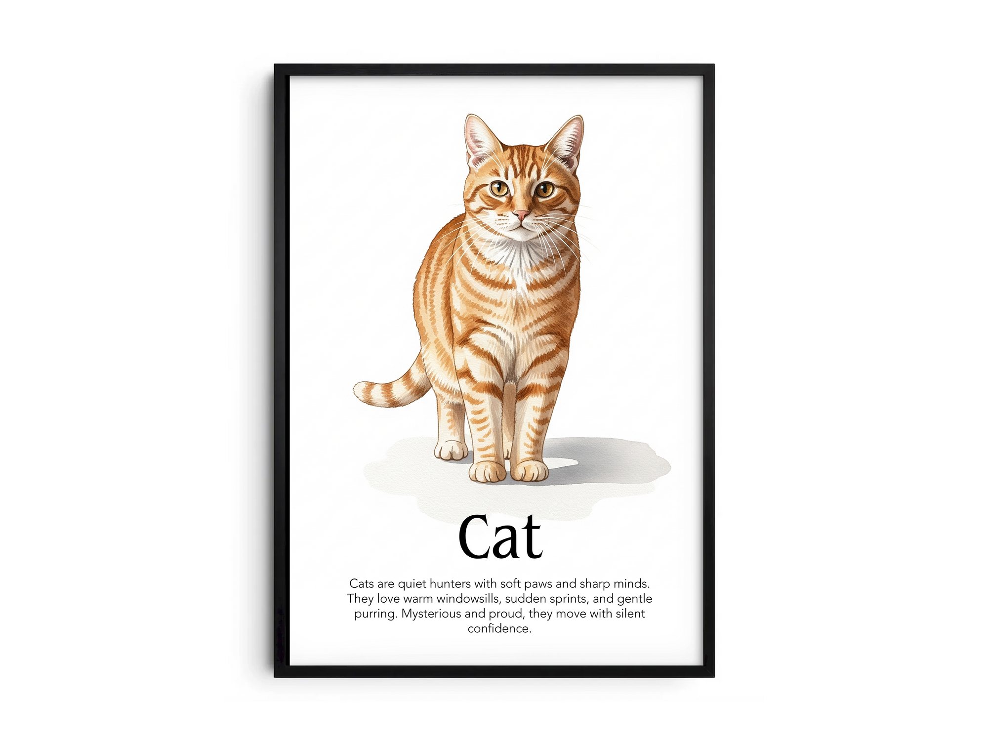 Detailed hand-illustrated Educational Cat Animal Poster for the letter 'C', printed on semi-gloss sustainable paper. Perfect wall art for children's rooms, nurseries, or playrooms with an educational and pet-friendly aesthetic.