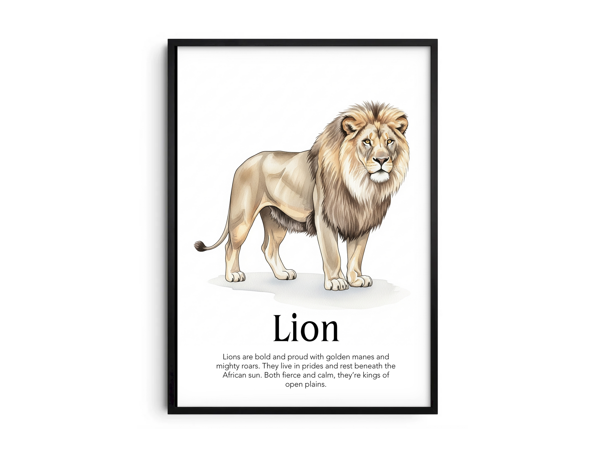 Detailed hand-illustrated Educational Lion Animal Poster for the letter 'L', printed on semi-gloss sustainable paper. Perfect wall art for children's rooms, nurseries, or playrooms with an educational and nature-inspired aesthetic.