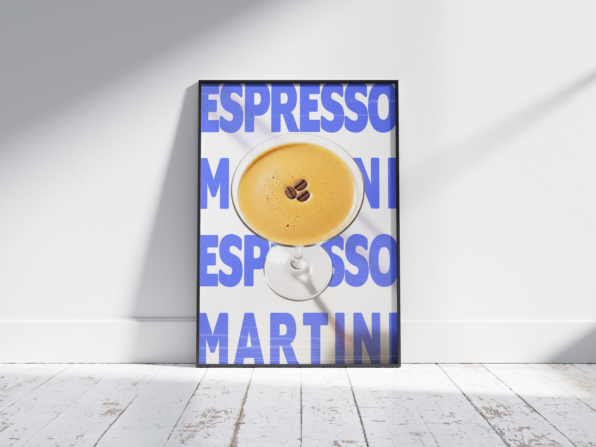 Classic Espresso Martini cocktail poster featuring sleek typography and a rich drink illustration, printed on semi-gloss sustainable paper. Perfect wall art for kitchens, bar areas, or modern interiors with a chic and vibrant aesthetic.
