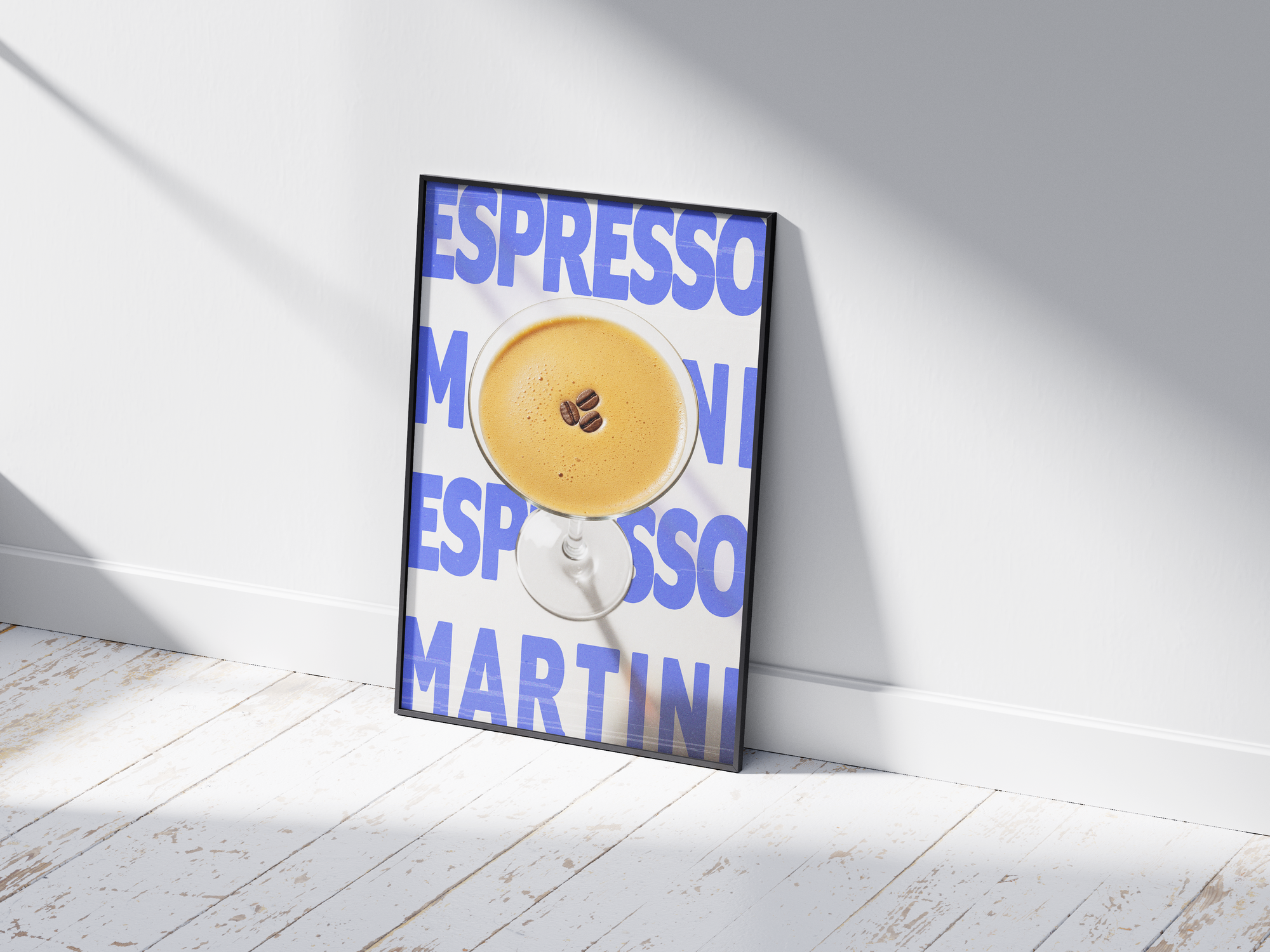Classic Espresso Martini cocktail poster featuring sleek typography and a rich drink illustration, printed on semi-gloss sustainable paper. Perfect wall art for kitchens, bar areas, or modern interiors with a chic and vibrant aesthetic.