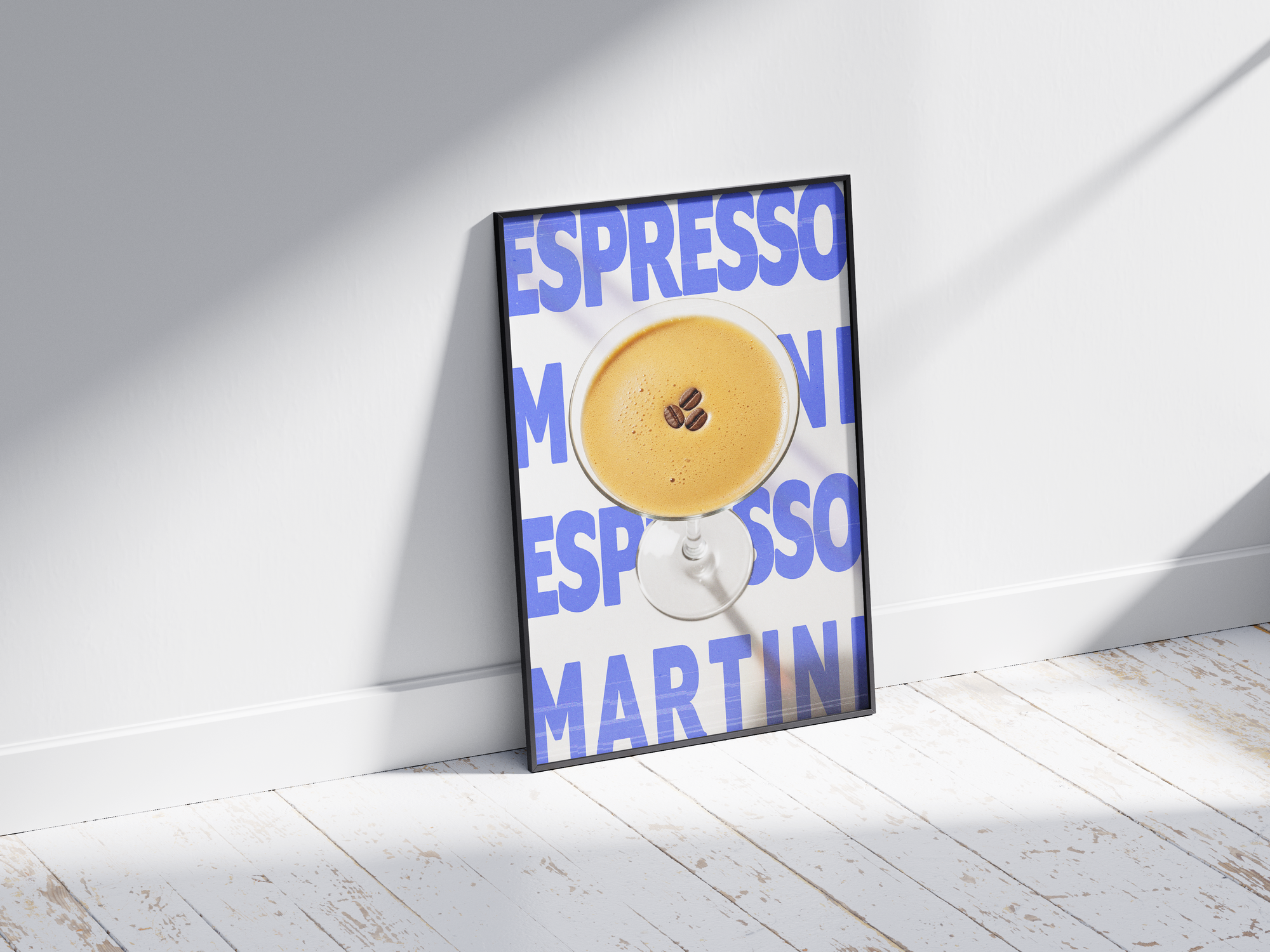 Classic Espresso Martini cocktail poster featuring sleek typography and a rich drink illustration, printed on semi-gloss sustainable paper. Perfect wall art for kitchens, bar areas, or modern interiors with a chic and vibrant aesthetic.