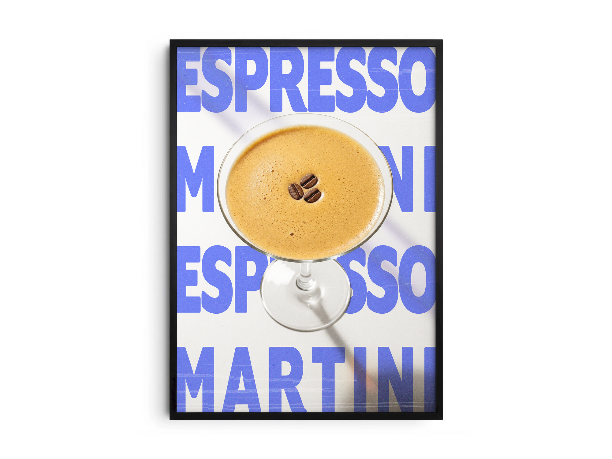 Classic Espresso Martini cocktail poster featuring sleek typography and a rich drink illustration, printed on semi-gloss sustainable paper. Perfect wall art for kitchens, bar areas, or modern interiors with a chic and vibrant aesthetic.