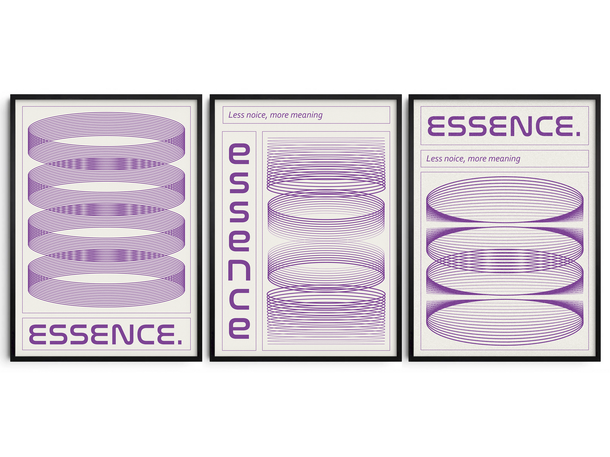 Elevate your space with AmbersCreations's Essence Collection. This three-piece modern art set transforms any wall, revealing structural, geometric rhythm with stunning purple line-art prints. A sophisticated way to add personality and enduring, minimalist beauty to your home, centered on the idea of 'Less noise, more meaning'.