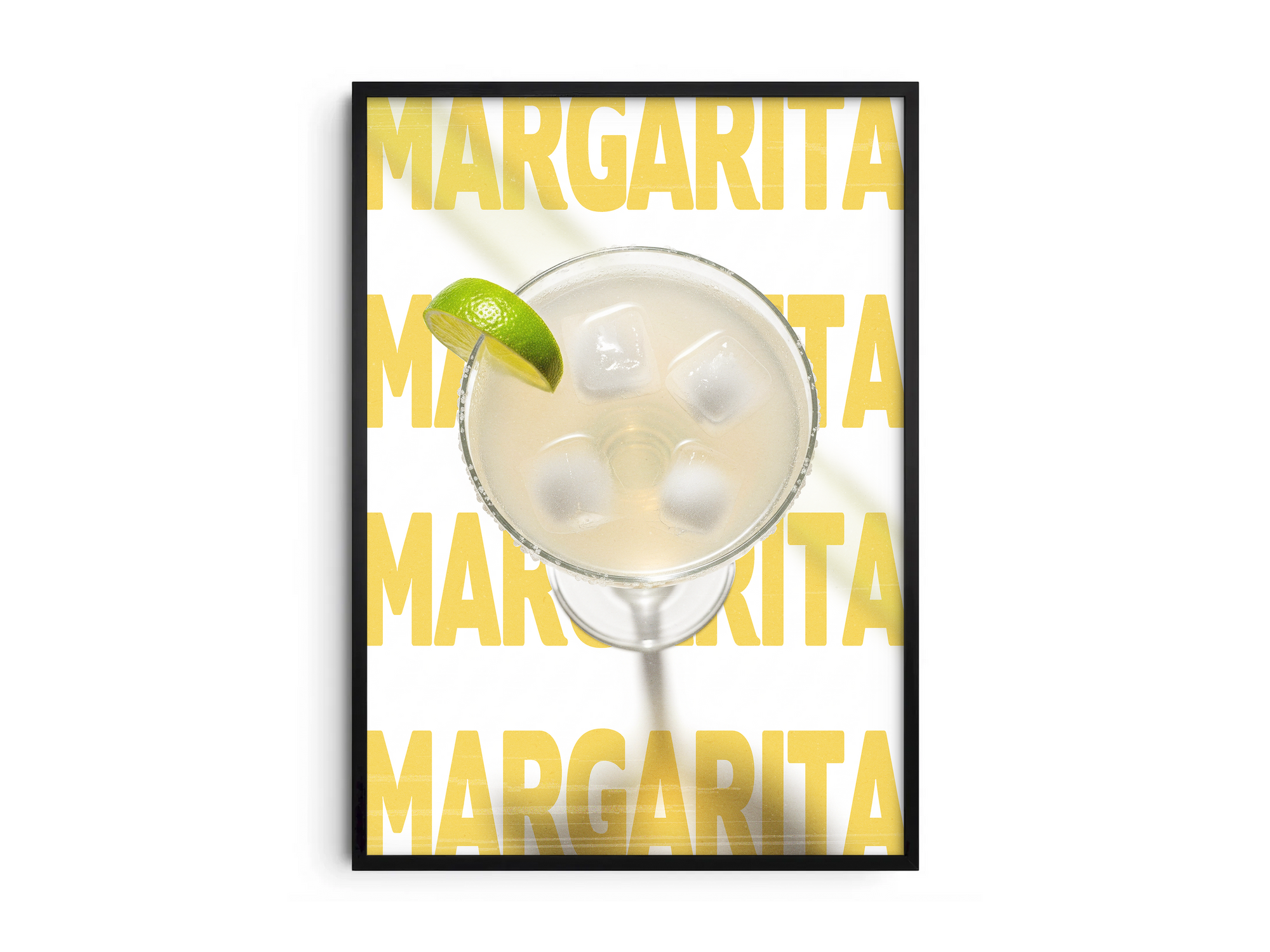 Classic Margarita cocktail poster featuring lively typography and a refreshing drink illustration, printed on semi-gloss sustainable paper. Perfect wall art for kitchens, bar areas, or modern interiors with a vibrant and festive aesthetic.