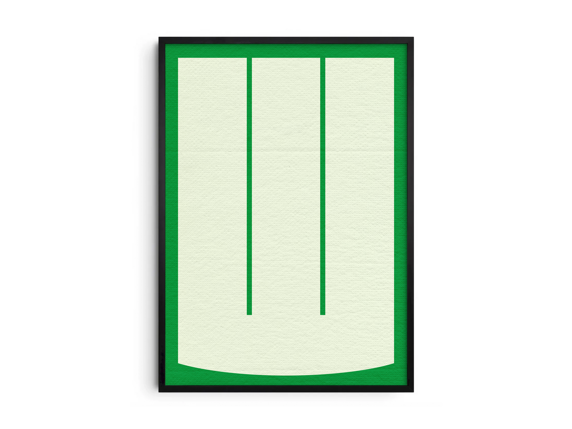 Minimalist geometric alphabet letter W poster, featuring two vertical green bars on a large off-white field on an emerald green background. Perfect Scandinavian wall art for offices, living rooms, or gallery walls with a clean, confident, and monochromatic aesthetic.