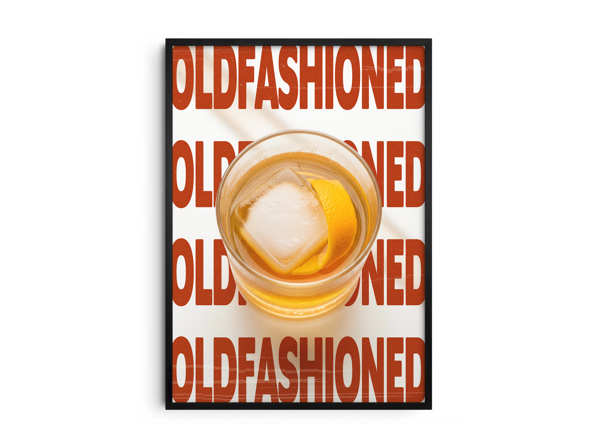 Classic Old Fashioned cocktail poster featuring elegant typography and a rich drink illustration, printed on semi-gloss sustainable paper. Perfect wall art for living rooms, bar areas, or traditional interiors with a sophisticated and timeless aesthetic.
