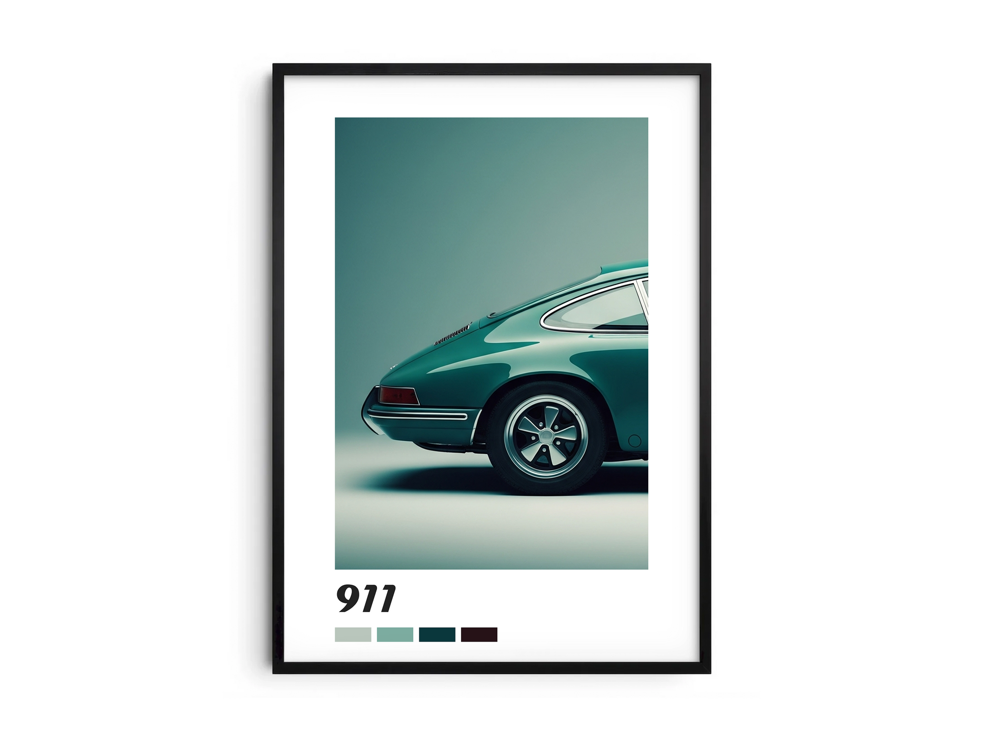 Sleek Porsche 911 car poster featuring a detailed sports car illustration in dynamic tones, printed on semi-gloss sustainable paper. Perfect wall art for offices, garages, or modern interiors with a high-performance and sophisticated aesthetic.