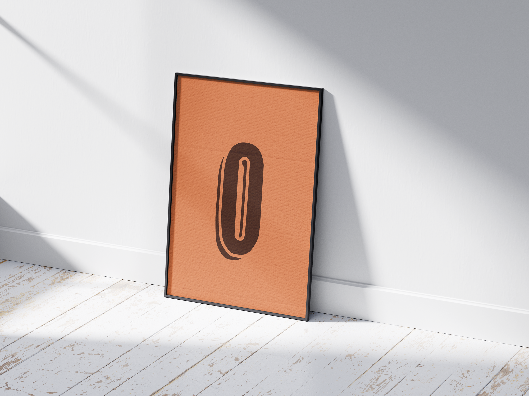 Warm retro 3D alphabet letter O poster, featuring a thick, rounded dark brown 'O' with a drop shadow on a burnt orange background. Perfect vintage wall art for cozy spaces, kitchens, or gallery walls with an inviting, graphic, and nostalgic aesthetic.