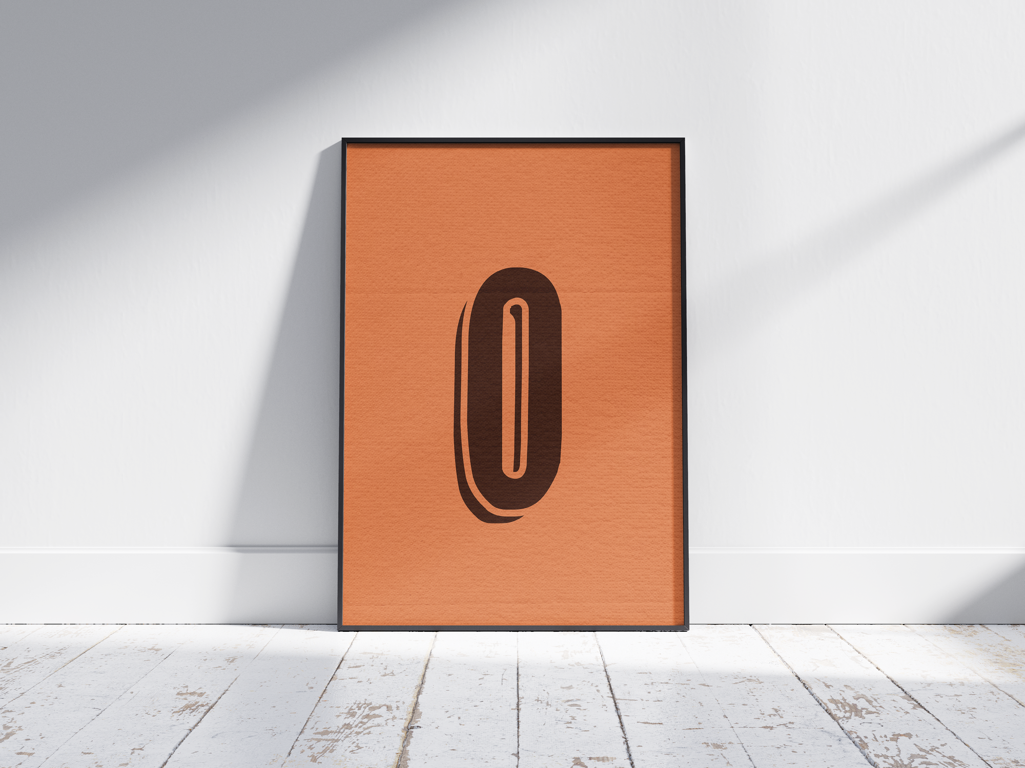 Warm retro 3D alphabet letter O poster, featuring a thick, rounded dark brown 'O' with a drop shadow on a burnt orange background. Perfect vintage wall art for cozy spaces, kitchens, or gallery walls with an inviting, graphic, and nostalgic aesthetic.