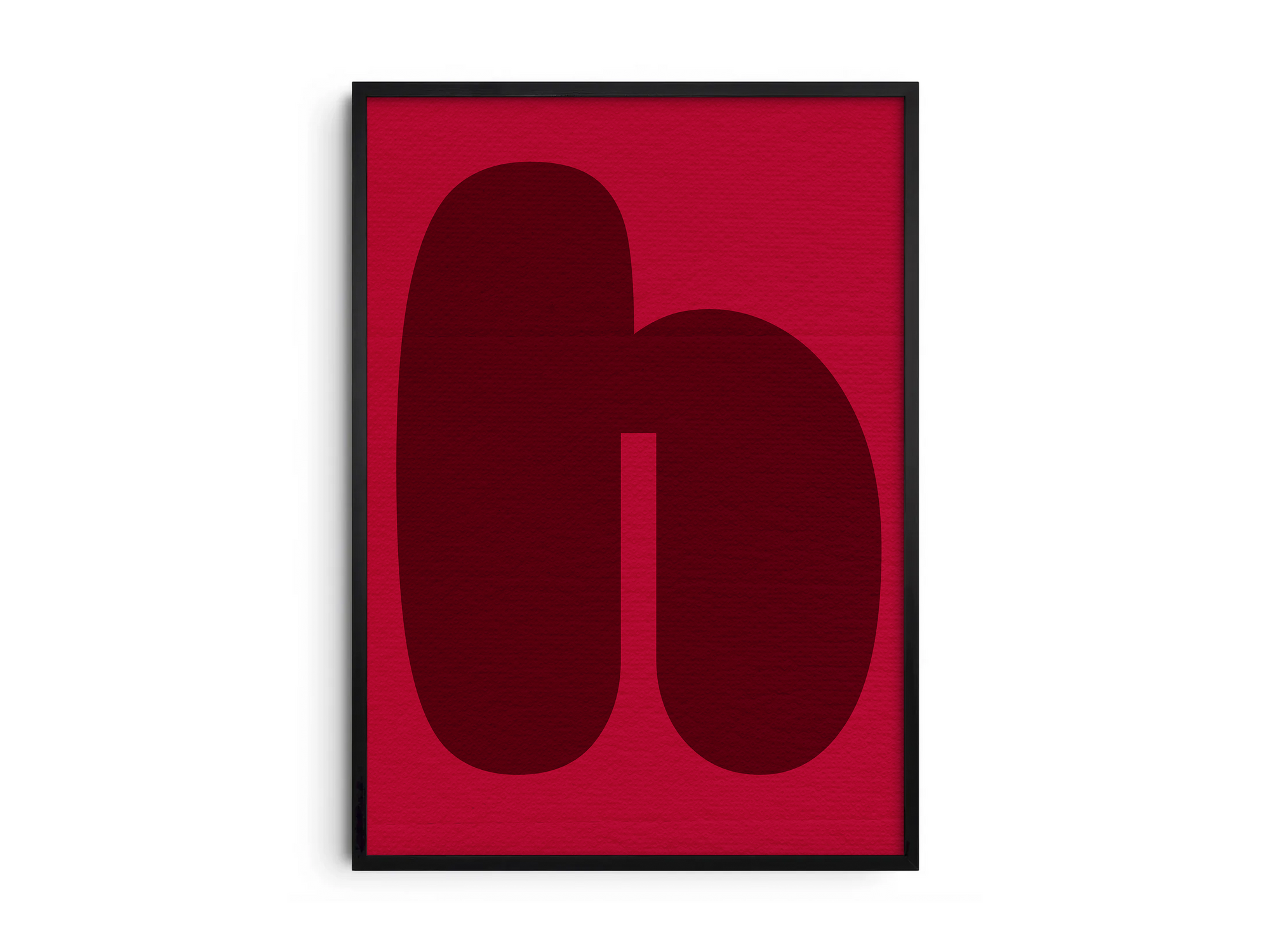 Bold retro abstract alphabet letter H poster, featuring rounded maroon shapes on a bright magenta background. Perfect mid-century modern wall art for living rooms, offices, or gallery walls with a warm, graphic, and nostalgic aesthetic.