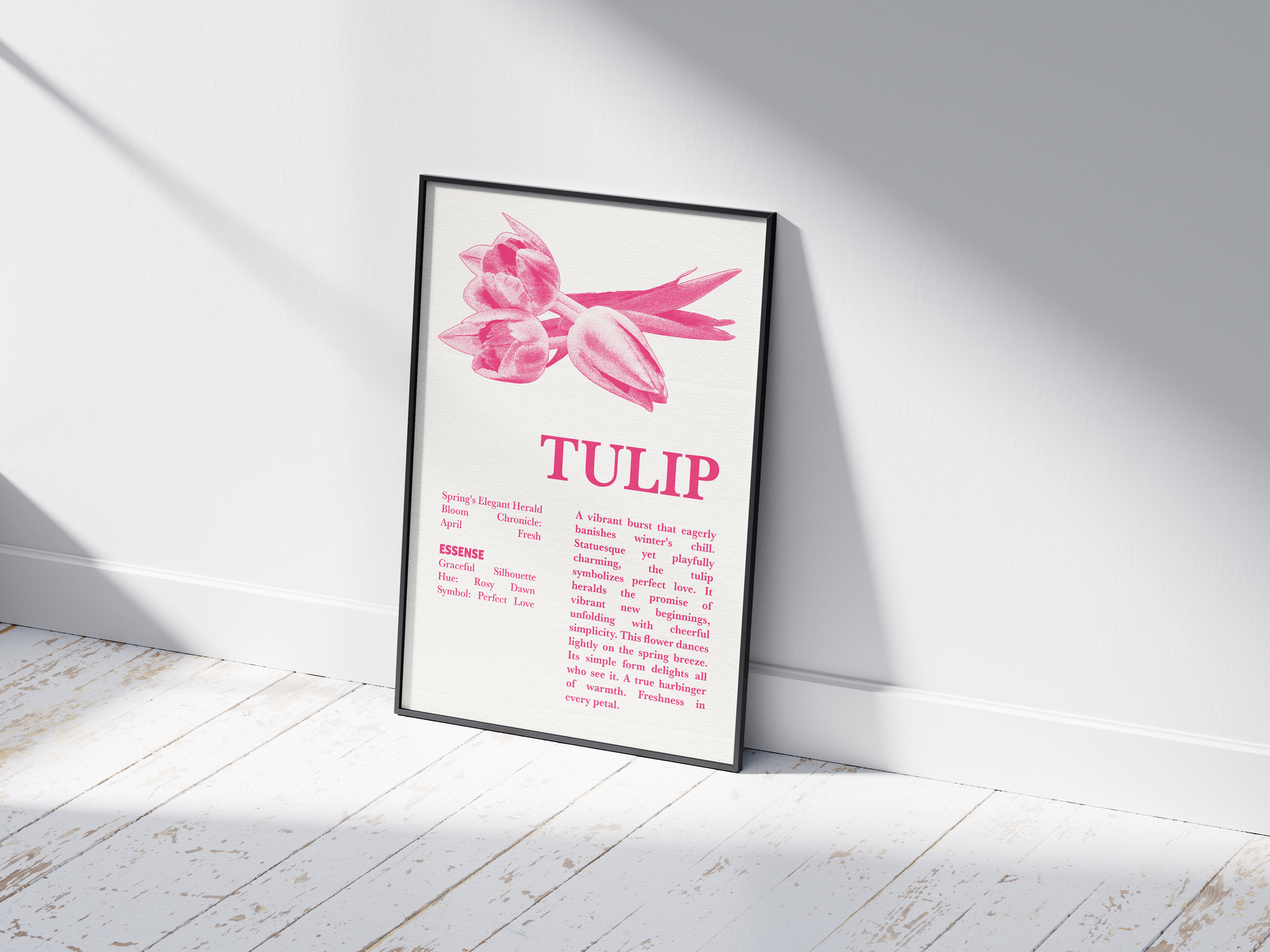 Vintage botanical tulip poster featuring a detailed flower illustration in soft red tones, printed on semi-gloss sustainable paper. Perfect wall art for living rooms, bedrooms, or modern interiors with a loving and natural aesthetic.