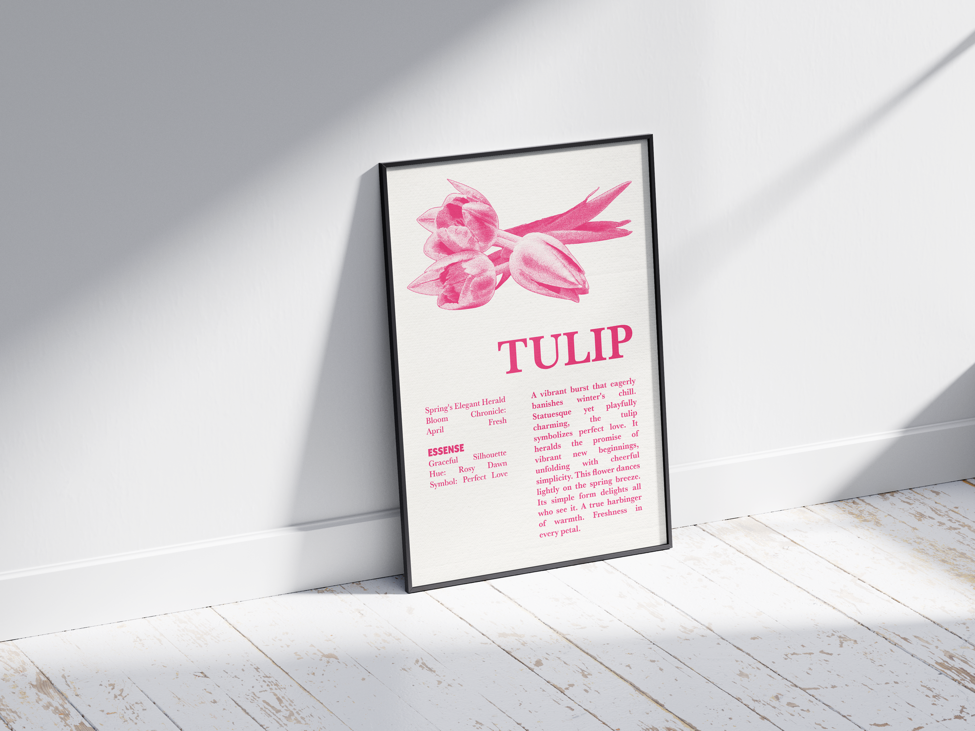 Vintage botanical tulip poster featuring a detailed flower illustration in soft red tones, printed on semi-gloss sustainable paper. Perfect wall art for living rooms, bedrooms, or modern interiors with a loving and natural aesthetic.