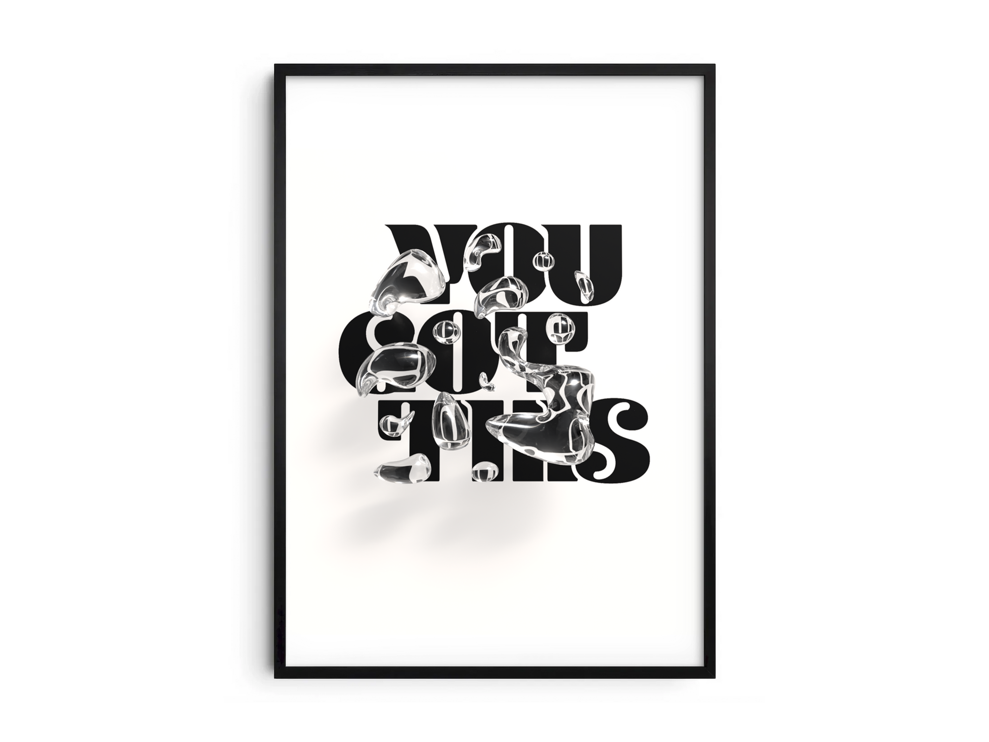 Motivational "You Got This" poster in a minimalist design, featuring dynamic text on semi-gloss paper. Perfect wall art for inspiring home offices, bedrooms, or any space needing a positive affirmation. Available in pink, black and white, or blue.