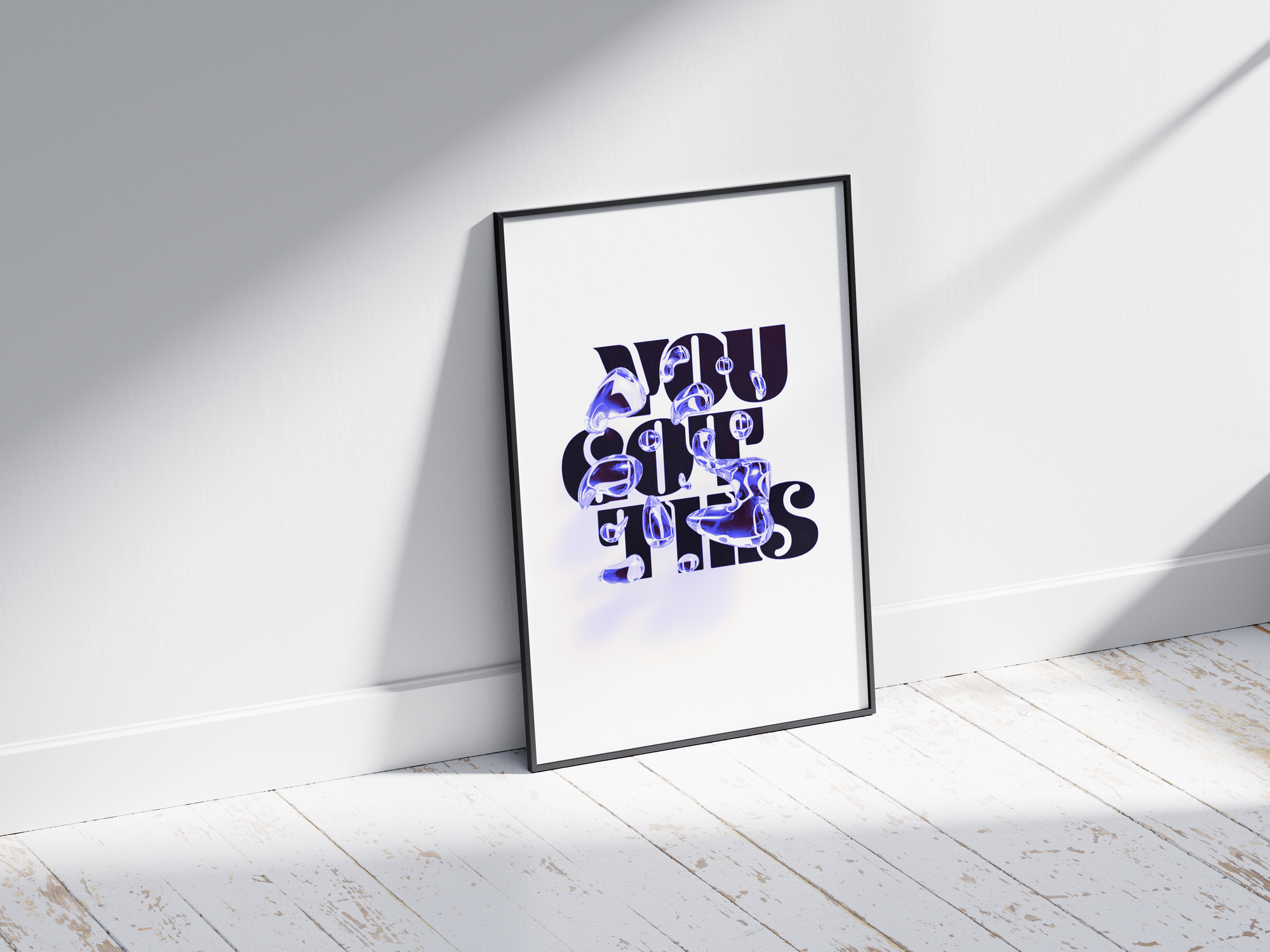 Motivational "You Got This" poster in a minimalist design, featuring dynamic text on semi-gloss paper. Perfect wall art for inspiring home offices, bedrooms, or any space needing a positive affirmation. Available in pink, black and white, or blue.