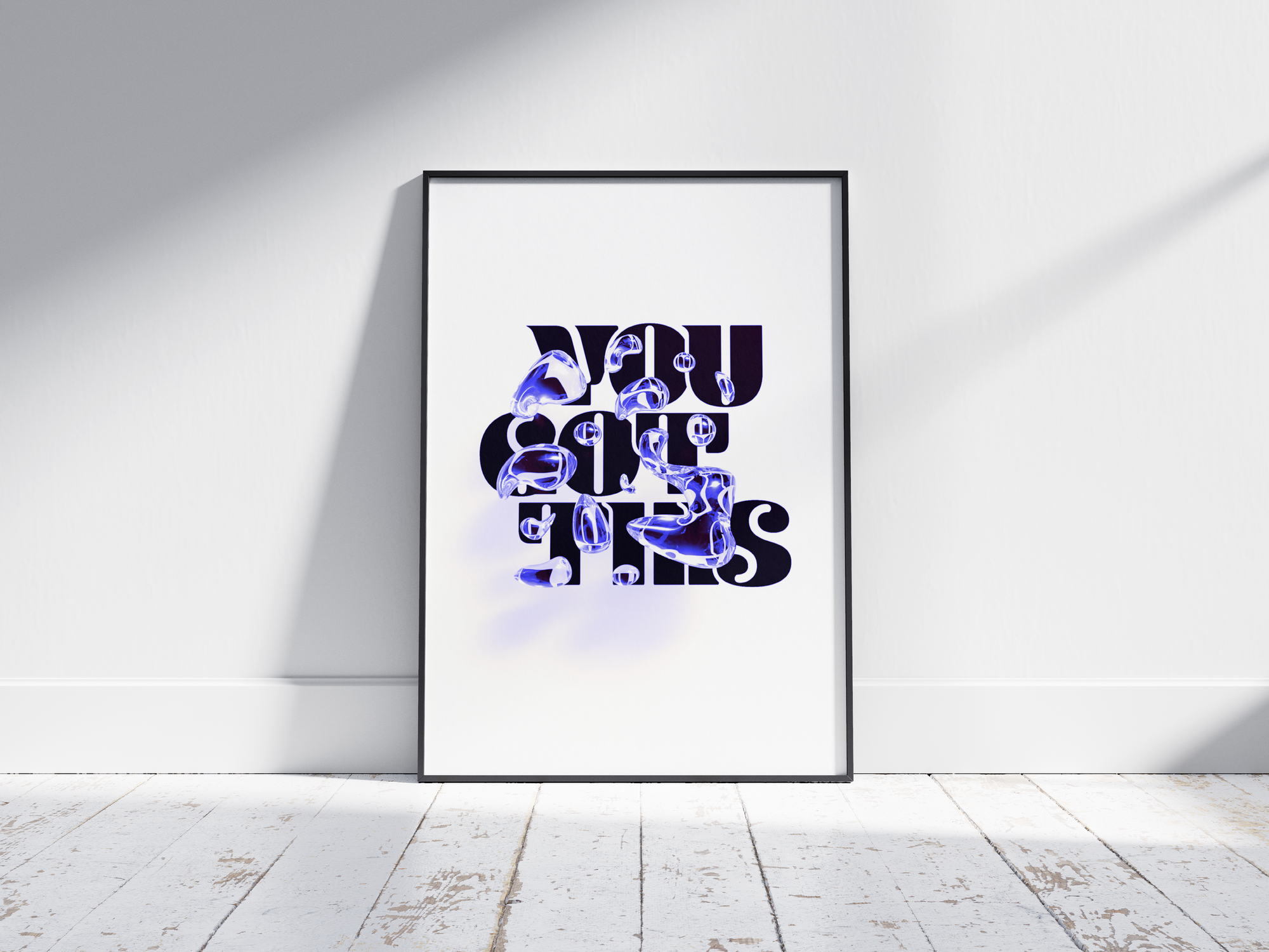 Motivational "You Got This" poster in a minimalist design, featuring dynamic text on semi-gloss paper. Perfect wall art for inspiring home offices, bedrooms, or any space needing a positive affirmation. Available in pink, black and white, or blue.