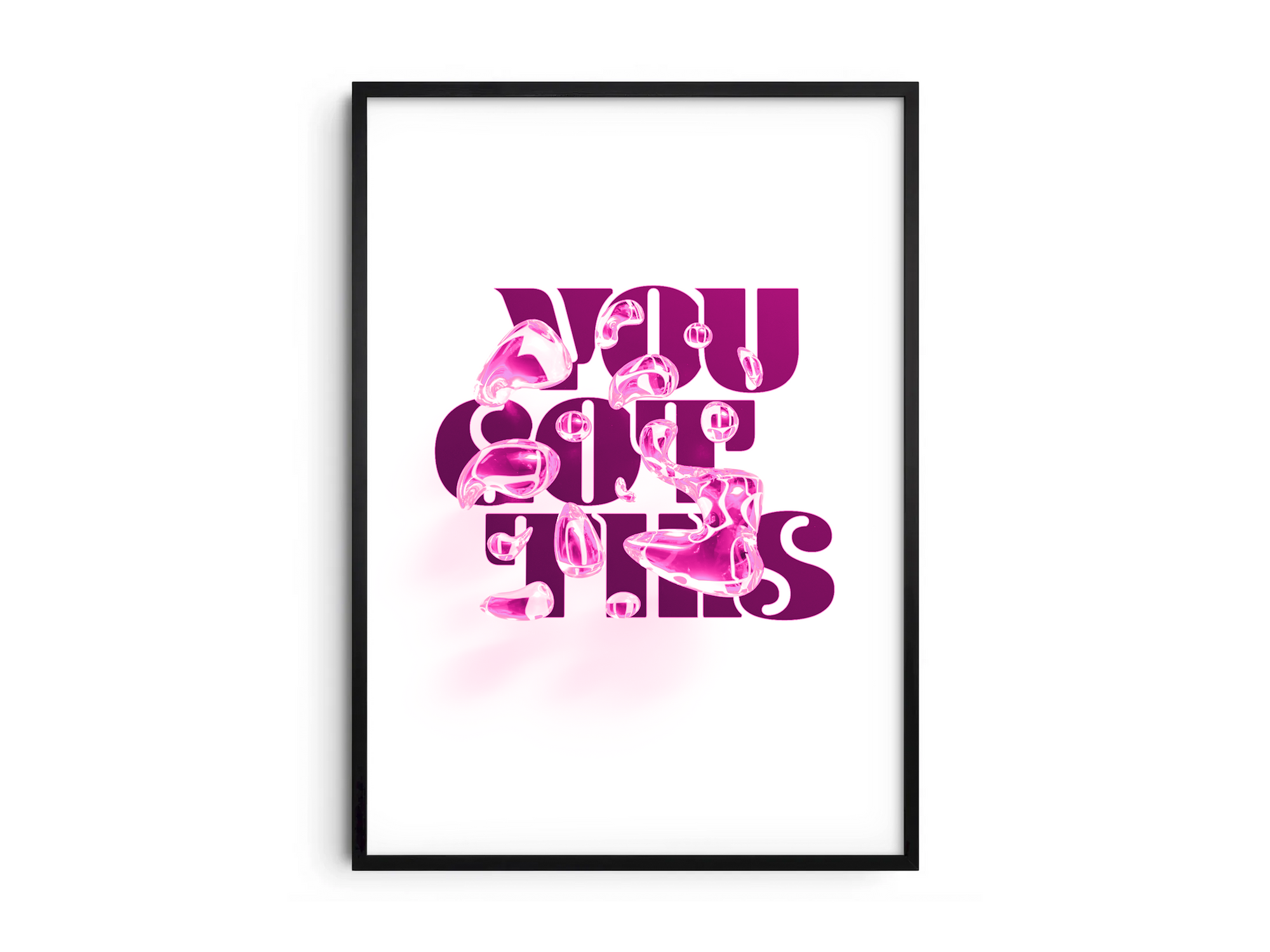 Motivational "You Got This" poster in a minimalist design, featuring dynamic text on semi-gloss paper. Perfect wall art for inspiring home offices, bedrooms, or any space needing a positive affirmation. Available in pink, black and white, or blue.