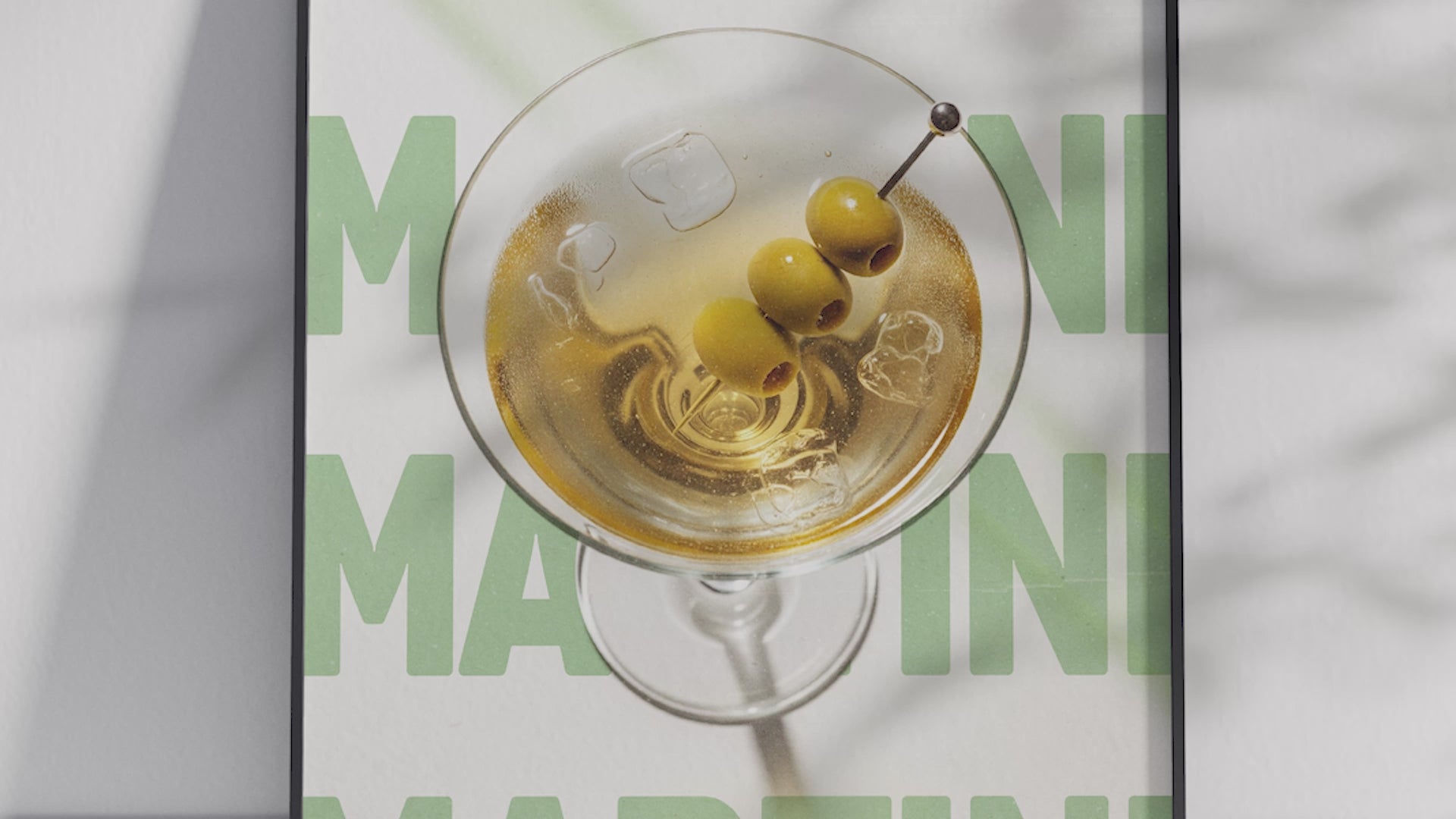 Classic Martini cocktail poster featuring sleek typography and a distinguished drink illustration, printed on semi-gloss sustainable paper. Perfect wall art for living rooms, bar areas, or modern interiors with a classic and elegant aesthetic.