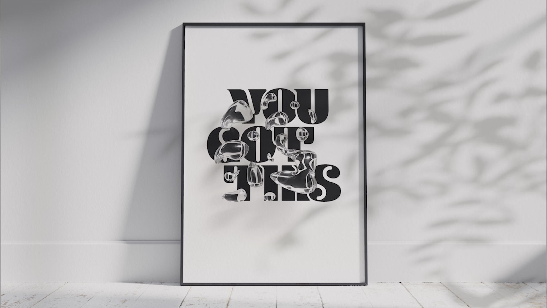 Motivational "You Got This" poster in a minimalist design, featuring dynamic text on semi-gloss paper. Perfect wall art for inspiring home offices, bedrooms, or any space needing a positive affirmation. Available in pink, black and white, or blue.