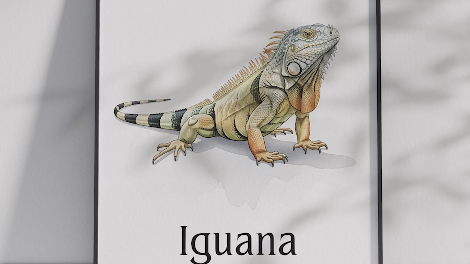 Detailed hand-illustrated Educational Iguana Animal Poster for the letter 'I', printed on semi-gloss sustainable paper. Perfect wall art for children's rooms, nurseries, or playrooms with an educational and nature-inspired aesthetic.