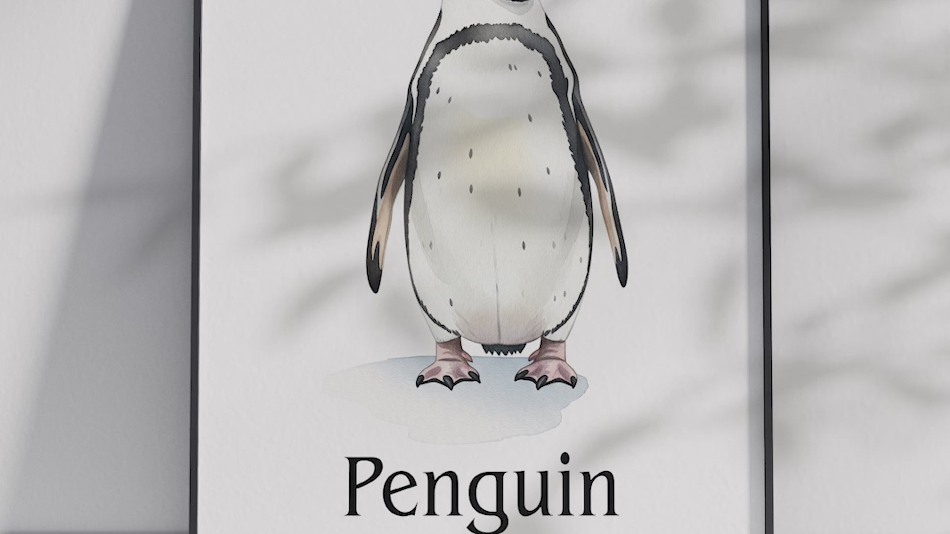 Detailed hand-illustrated Educational Penguin Animal Poster for the letter 'P', printed on semi-gloss sustainable paper. Perfect wall art for children's rooms, nurseries, or playrooms with an educational and nature-inspired aesthetic.