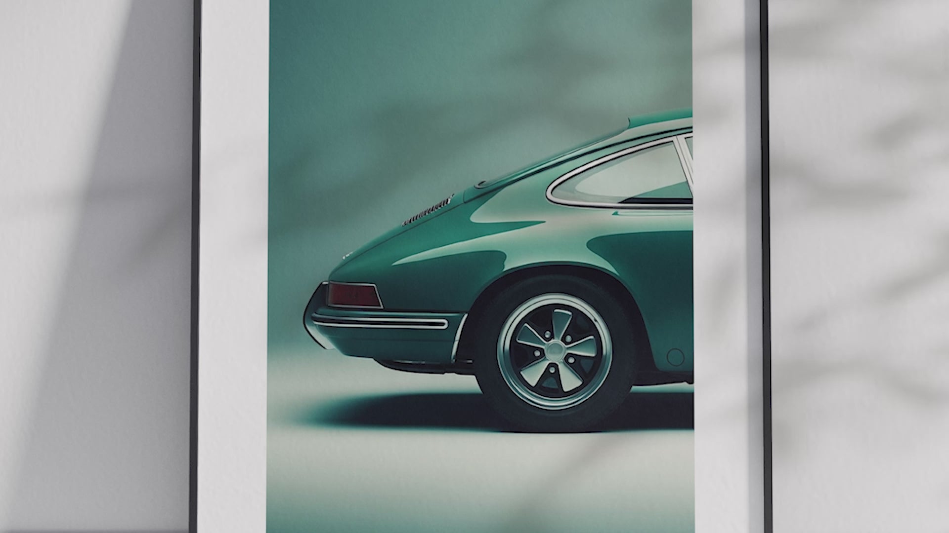 Sleek Porsche 911 car poster featuring a detailed sports car illustration in dynamic tones, printed on semi-gloss sustainable paper. Perfect wall art for offices, garages, or modern interiors with a high-performance and sophisticated aesthetic.
