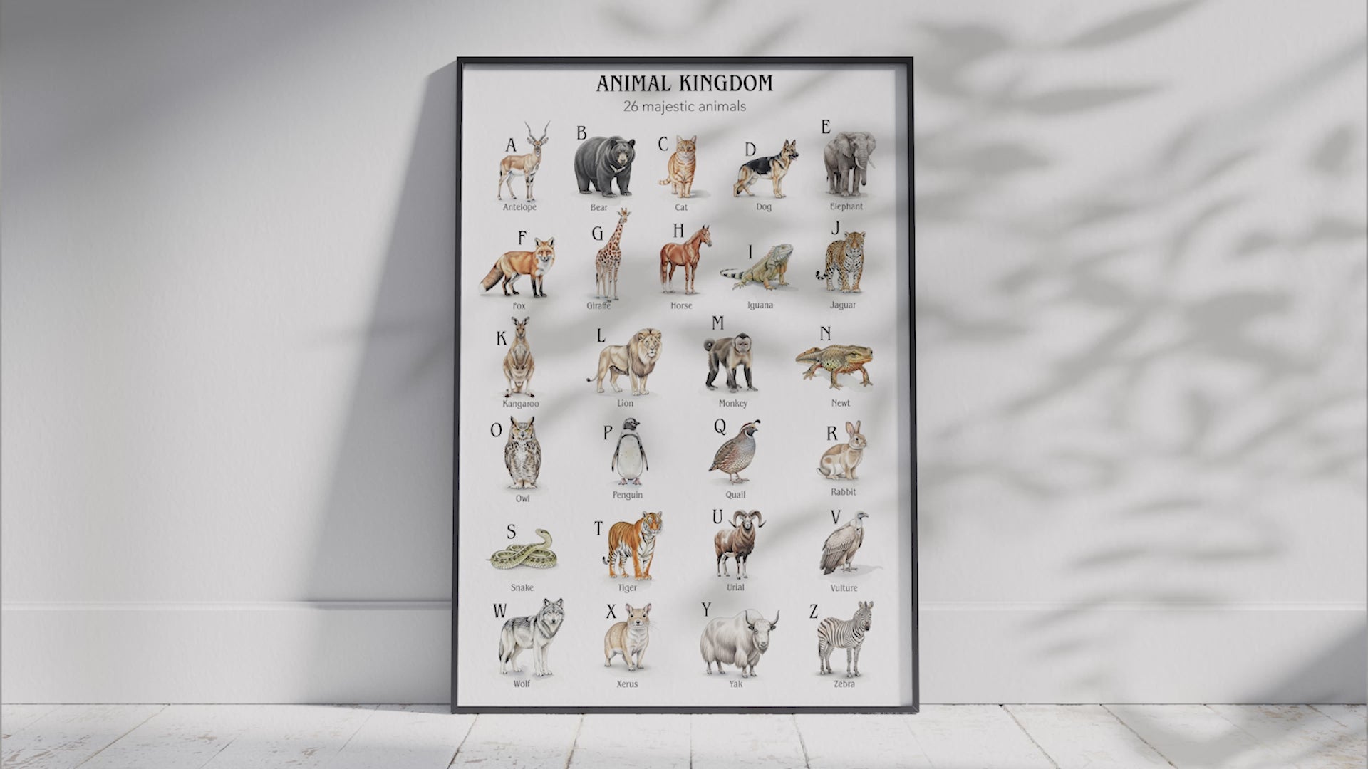 Explore our unique A-Z animal poster collection! Featuring one comprehensive alphabet poster and 26 individual animal prints. Perfect for learning & kids' rooms.