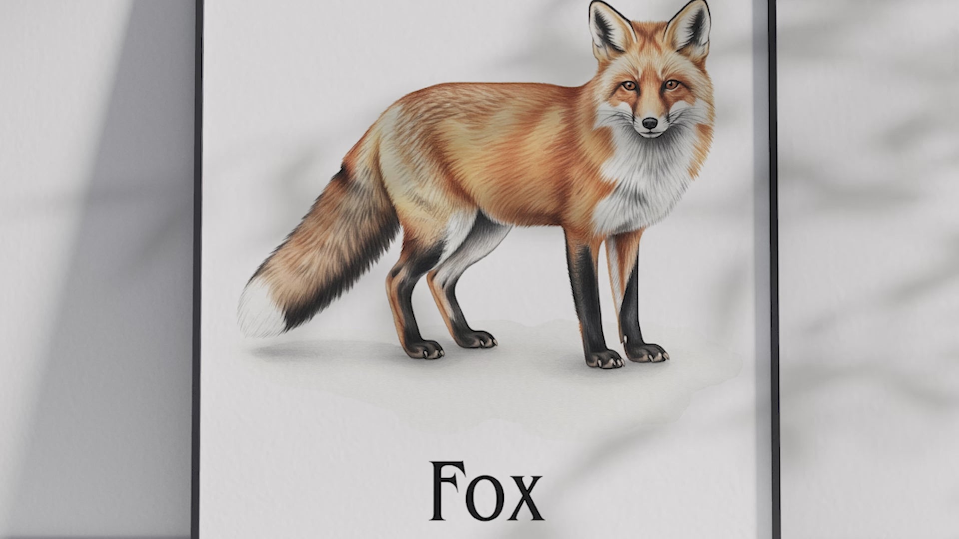 Detailed hand-illustrated Educational Fox Animal Poster for the letter 'F', printed on semi-gloss sustainable paper. Perfect wall art for children's rooms, nurseries, or playrooms with an educational and nature-inspired aesthetic.