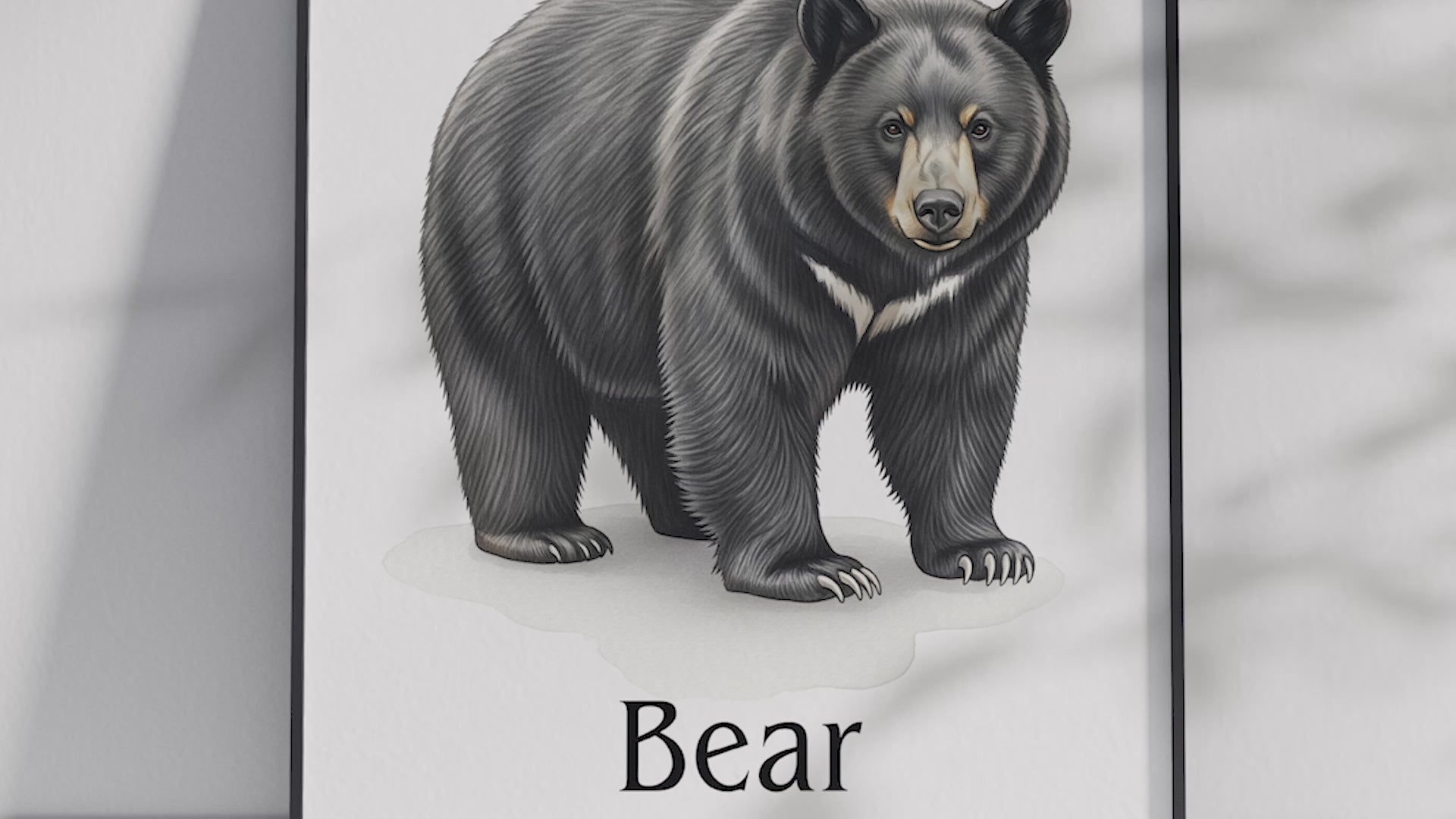 Detailed hand-illustrated Educational Bear Animal Poster for the letter 'B', printed on semi-gloss sustainable paper. Perfect wall art for children's rooms, nurseries, or playrooms with an educational and nature-inspired aesthetic.