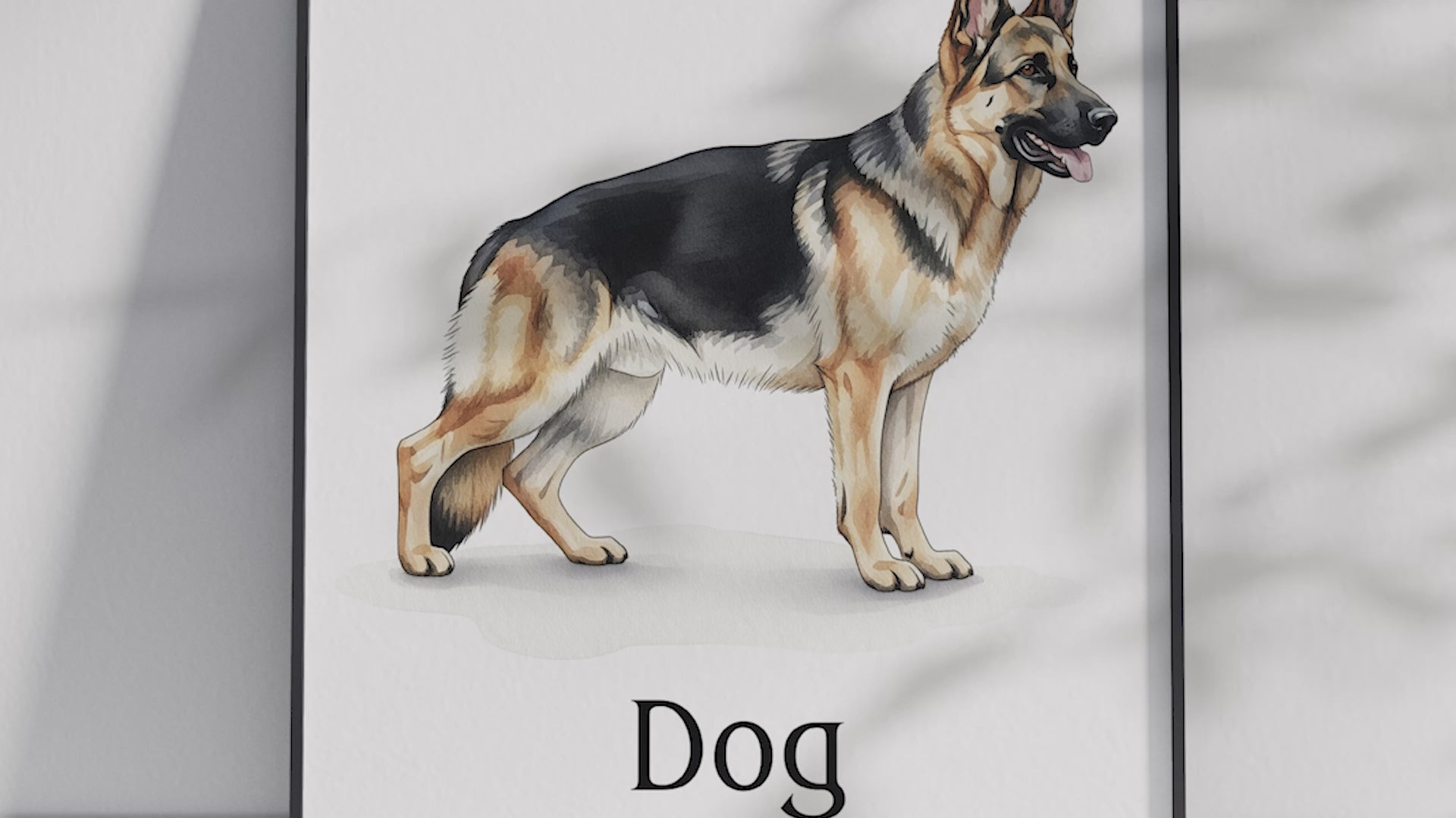 Detailed hand-illustrated Educational Dog Animal Poster for the letter 'D', printed on semi-gloss sustainable paper. Perfect wall art for children's rooms, nurseries, or playrooms with an educational and pet-friendly aesthetic.