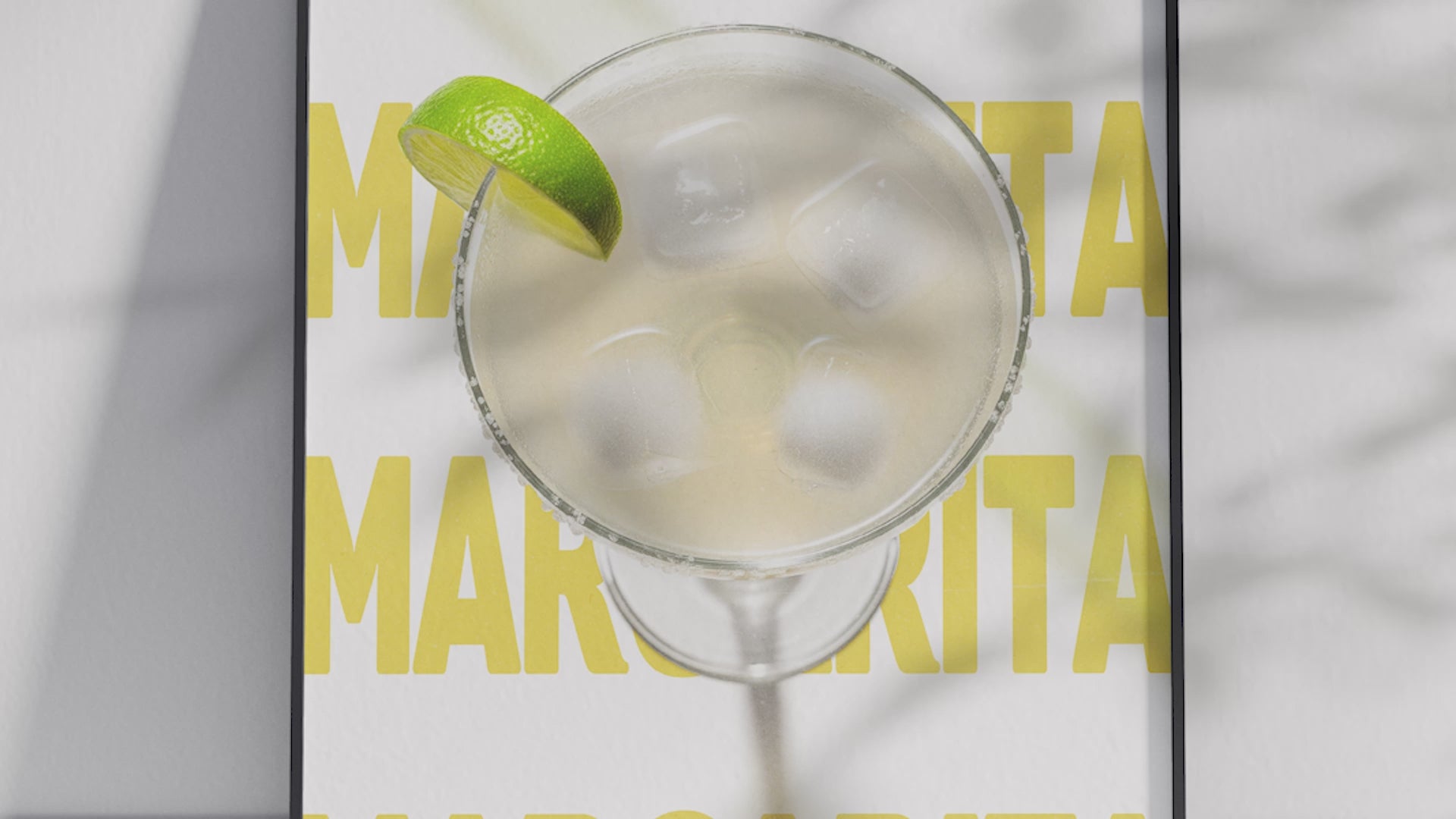 Classic Margarita cocktail poster featuring lively typography and a refreshing drink illustration, printed on semi-gloss sustainable paper. Perfect wall art for kitchens, bar areas, or modern interiors with a vibrant and festive aesthetic.