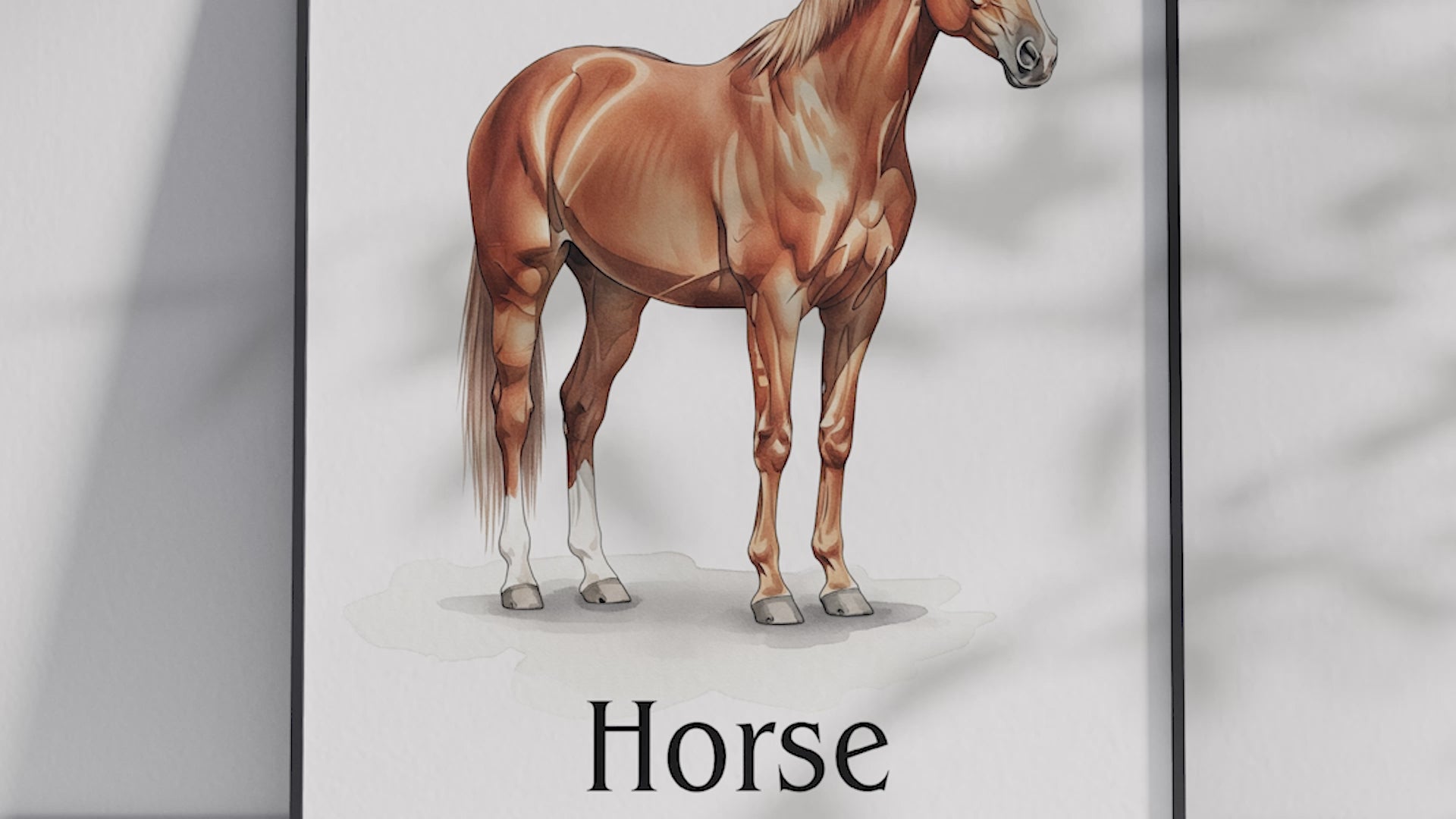Detailed hand-illustrated Educational Horse Animal Poster for the letter 'H', printed on semi-gloss sustainable paper. Perfect wall art for children's rooms, nurseries, or playrooms with an educational and nature-inspired aesthetic.