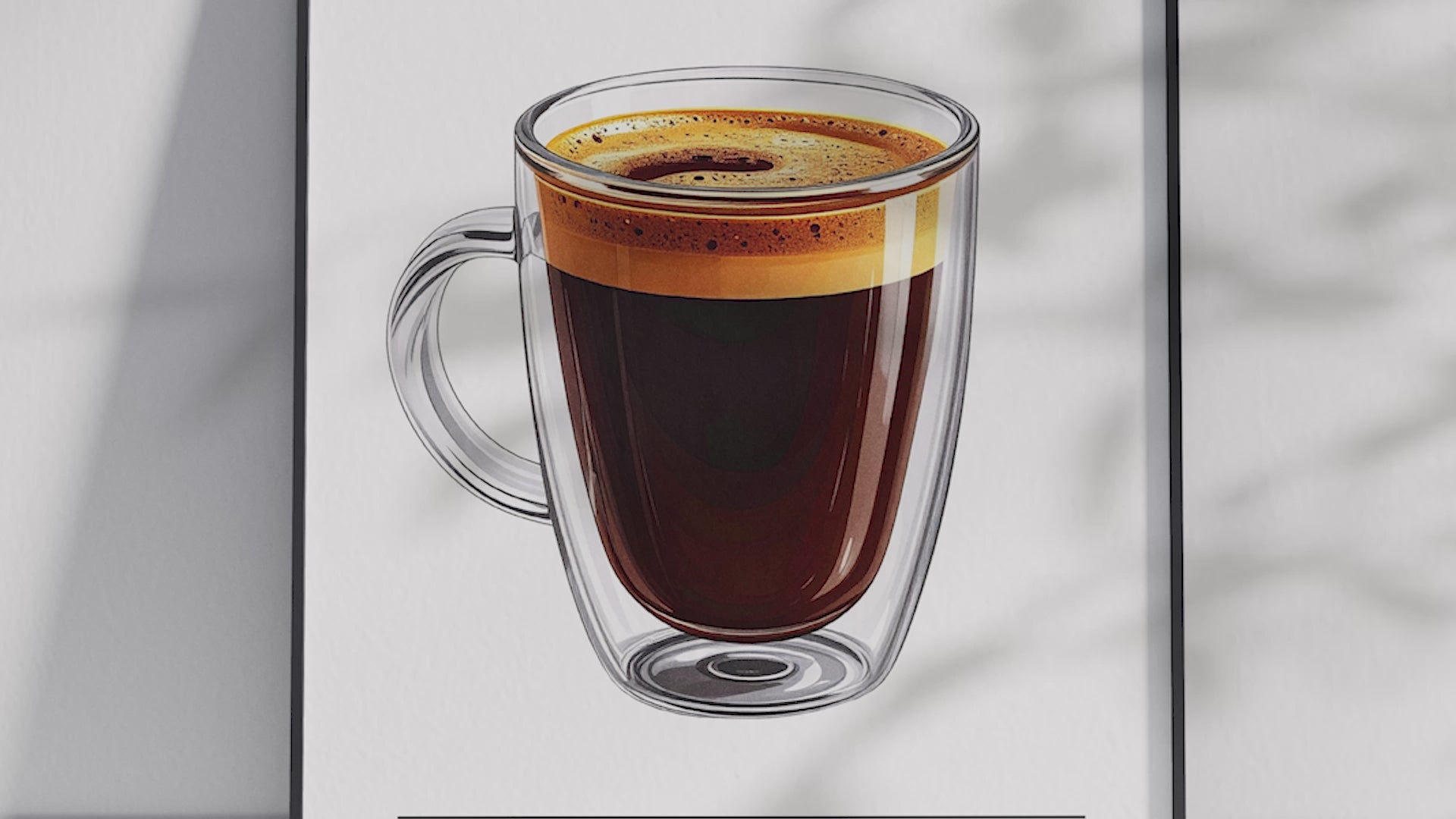 Minimalist Lungo coffee art poster featuring a detailed illustration of the long-pulled espresso with its recipe, printed on semi-gloss sustainable paper. Perfect wall art for kitchens, coffee bars, or modern interiors with a sleek and sophisticated aesthetic.