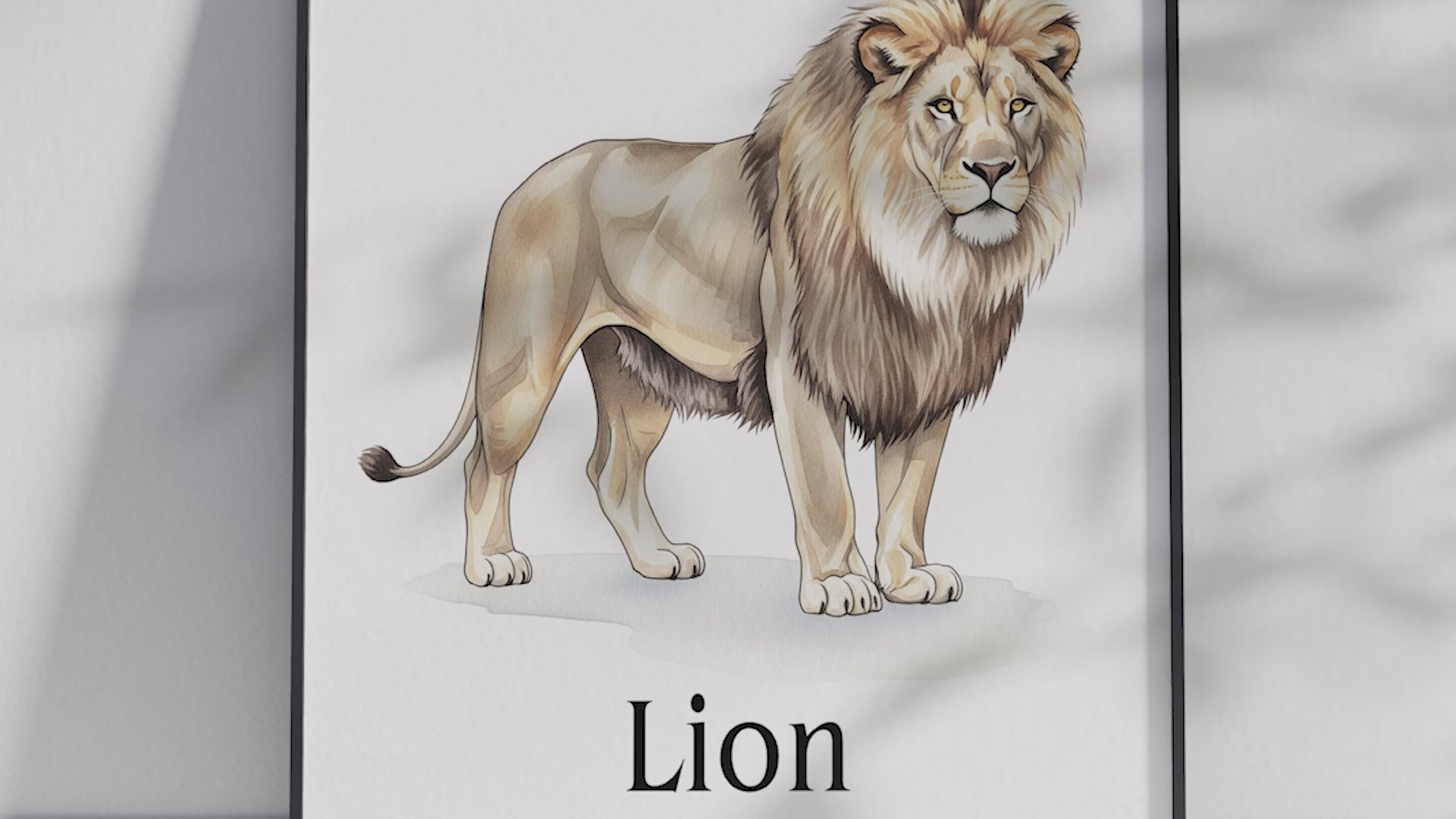 Detailed hand-illustrated Educational Lion Animal Poster for the letter 'L', printed on semi-gloss sustainable paper. Perfect wall art for children's rooms, nurseries, or playrooms with an educational and nature-inspired aesthetic.