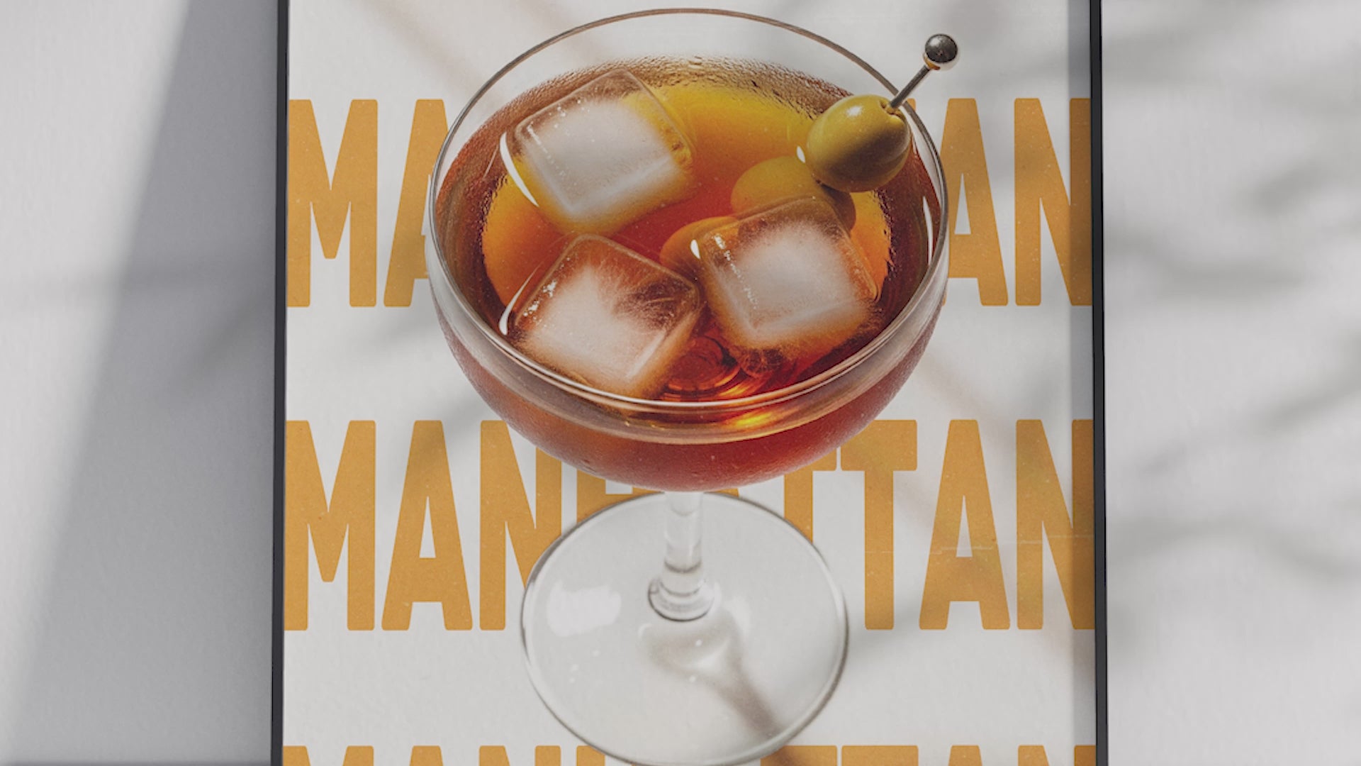 Classic Manhattan cocktail poster featuring elegant typography and a rich drink illustration, printed on semi-gloss sustainable paper. Perfect wall art for living rooms, bar areas, or traditional interiors with a sophisticated and timeless aesthetic.