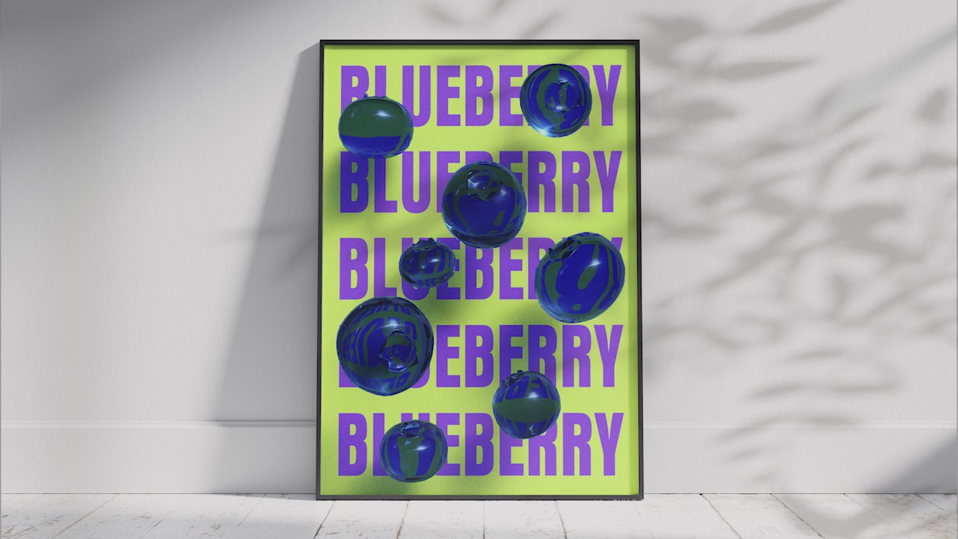A vibrant collection photo showcasing three pop art posters with 3D effects and glass textures: glossy red cherries on blue, blue blueberries on yellow, and a striking red raspberry on purple, all featuring a modern and colorful design.
