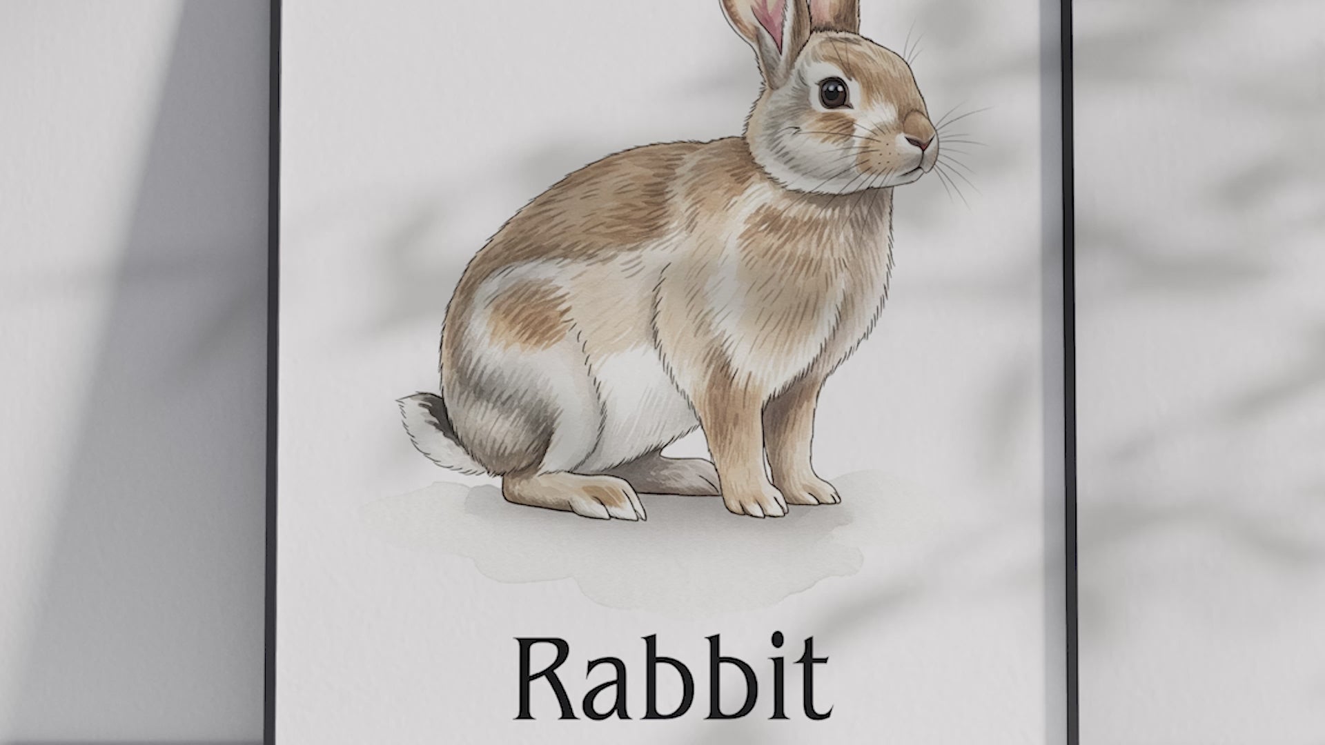 Detailed hand-illustrated Educational Rabbit Animal Poster for the letter 'R', printed on semi-gloss sustainable paper. Perfect wall art for children's rooms, nurseries, or playrooms with an educational and nature-inspired aesthetic.