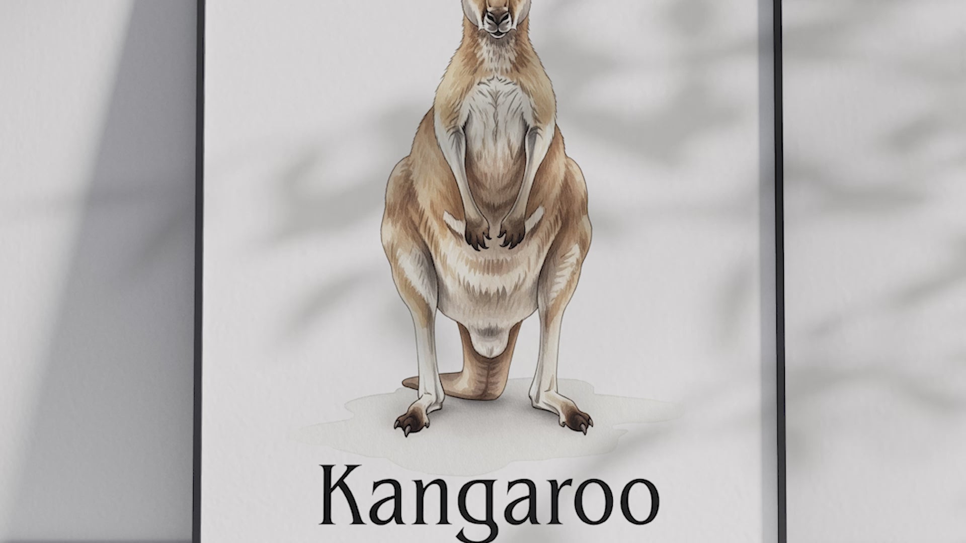 Detailed hand-illustrated Educational Kangaroo Animal Poster for the letter 'K', printed on semi-gloss sustainable paper. Perfect wall art for children's rooms, nurseries, or playrooms with an educational and nature-inspired aesthetic.