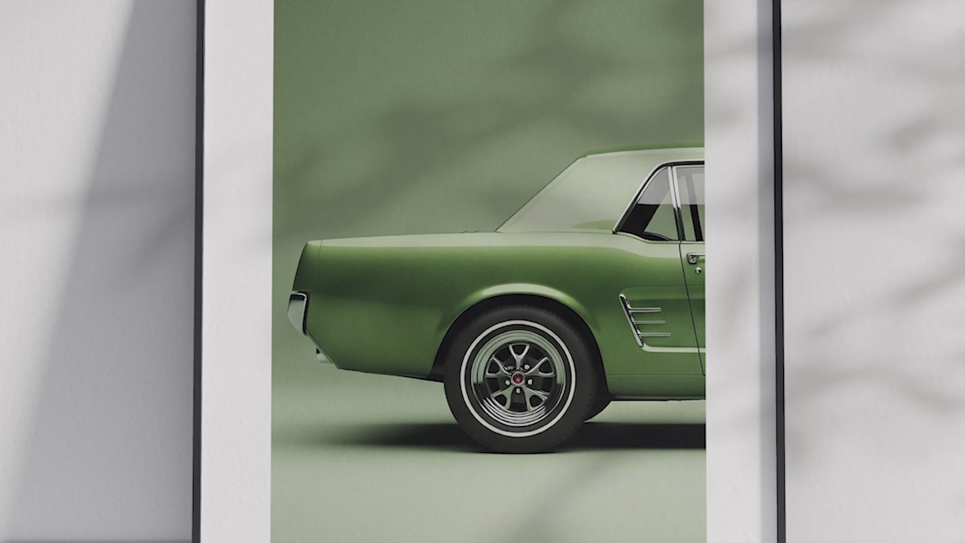 Detailed Ford Mustang car poster featuring a classic illustration in dynamic tones, printed on semi-gloss sustainable paper. Perfect wall art for garages, offices, or modern interiors with a bold and energetic aesthetic.